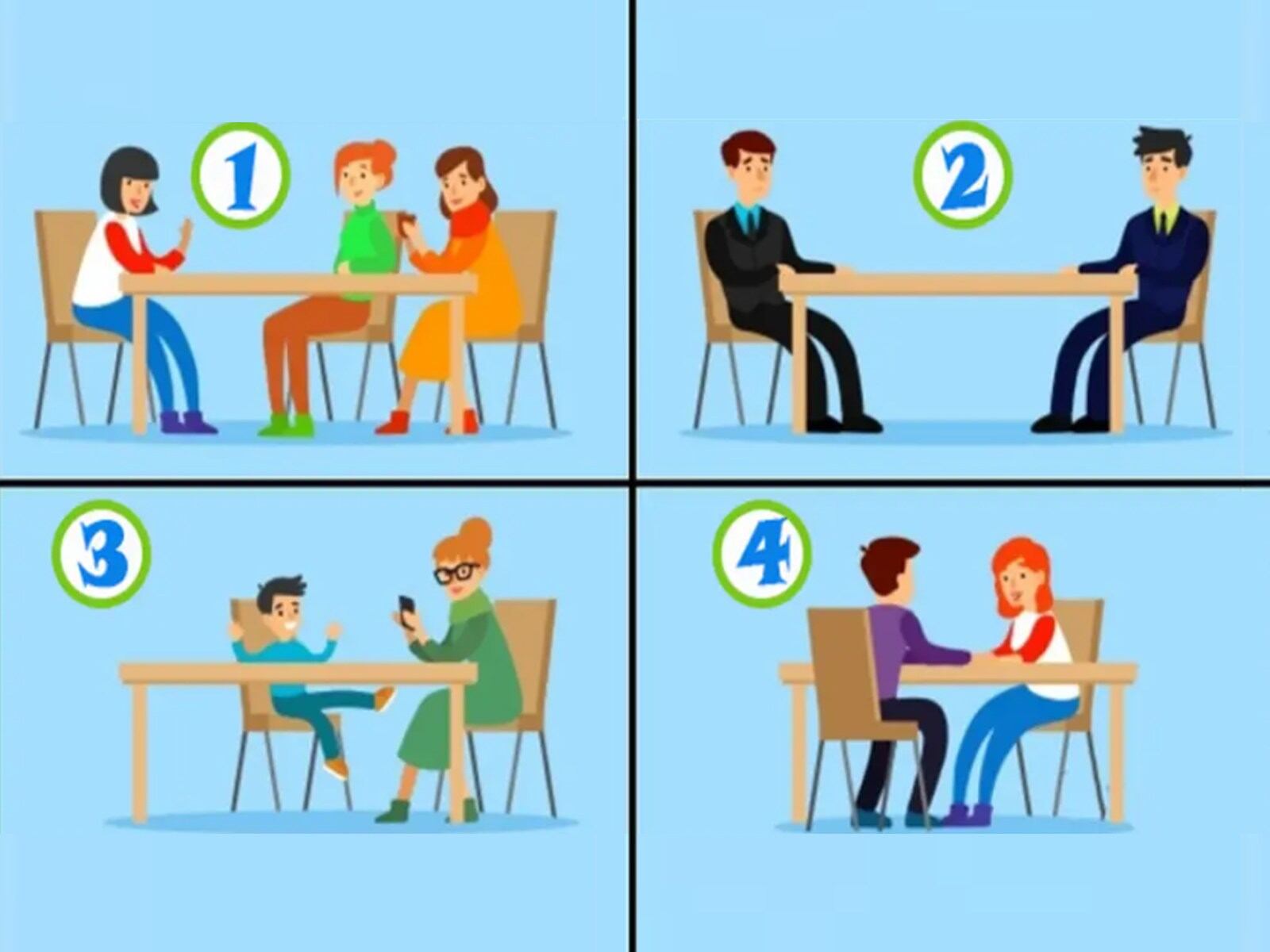 TEST VISUAL | Esta imagen te muestra a personas sentadas en distintas mesas. (Foto: namastest.net)