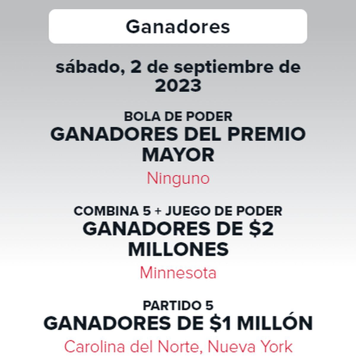 No hubo ganador del premio mayor de la lotería del sábado 2 de septiembre (Foto: Powerball)