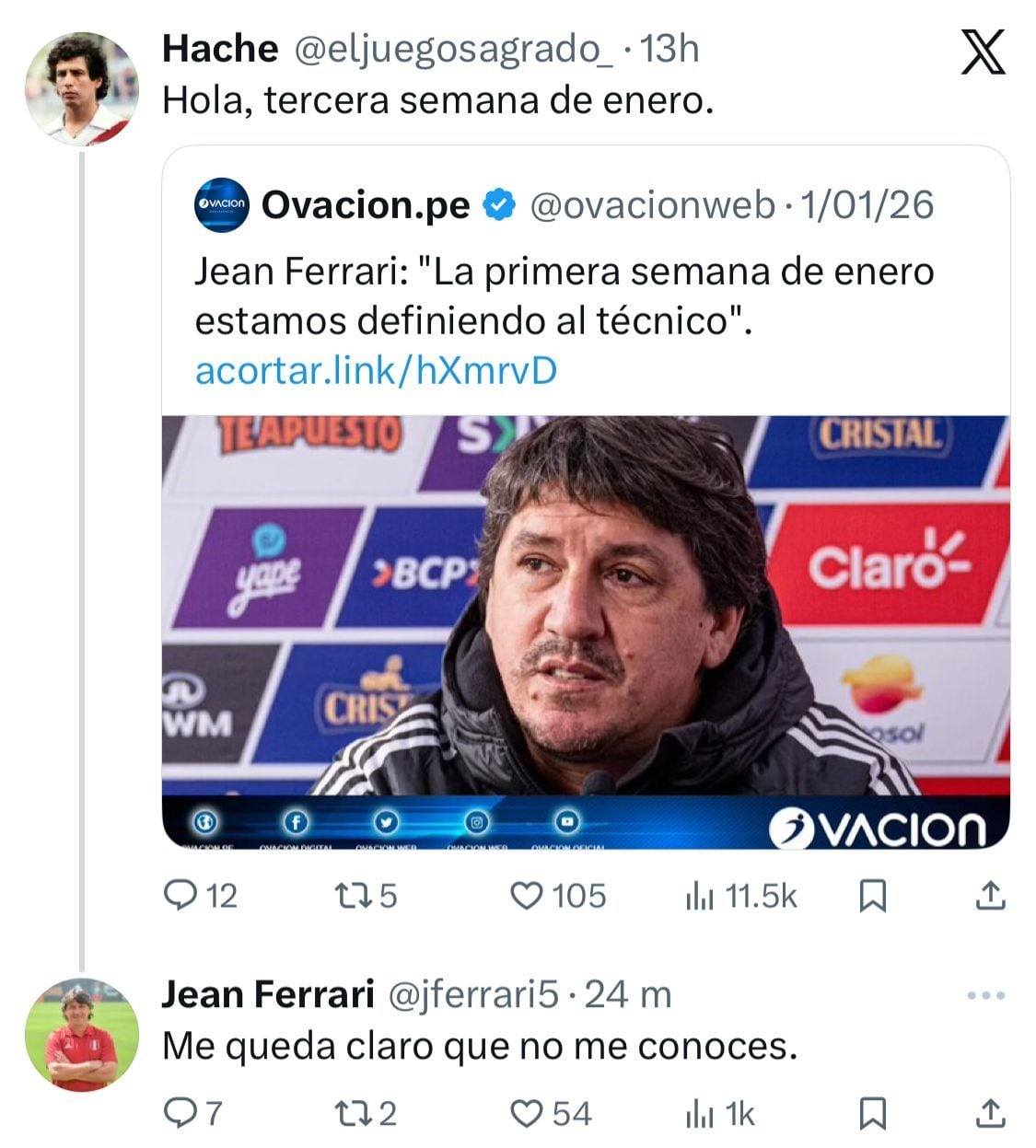 Cruce de Ferrari con un usuario de redes sociales. (captura de pantalla 'X')