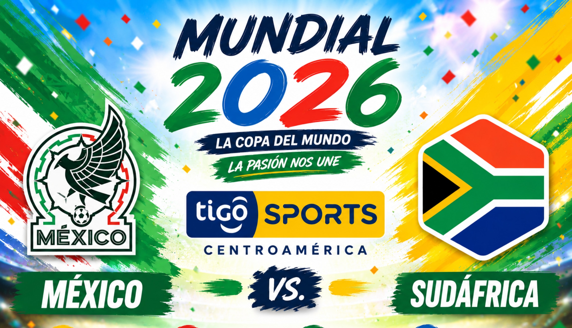 Señal de TiGo Sports EN VIVO desde Centroamérica, para ver el juego de México vs. Sudáfrica en directo por el debut en el Mundial 2026. (Foto: Imagen creada por Depor utilizando la IA de Chat GPT)