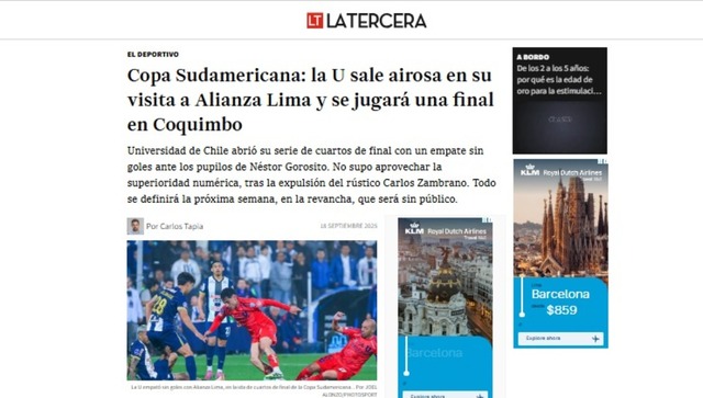 La reacción de la prensa chilena tras el empate entre Alianza Lima y la U. de Chile en Matute. (Imagen: Captura)