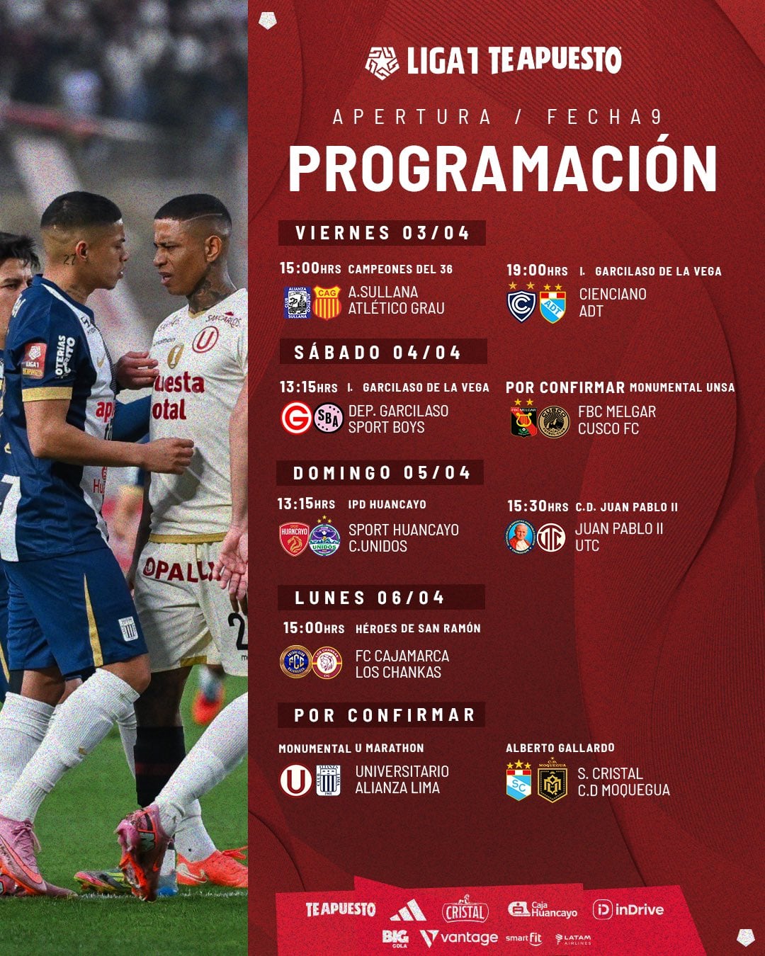 Programación de la fecha 9 del Torneo Apertura 2026. (Imagen; Liga 1)