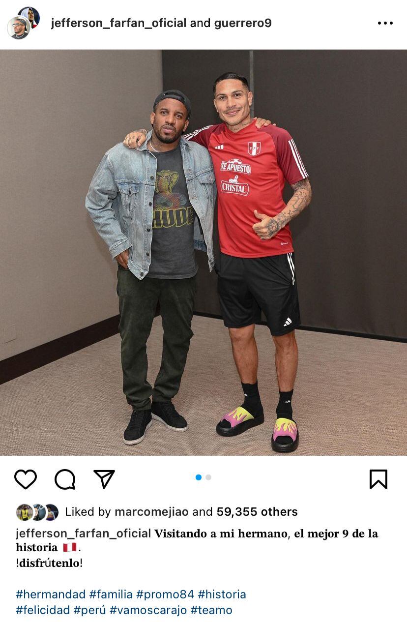 La publicación de Jefferson Farfán a Paolo Guerrero. (Captura: Instagram)