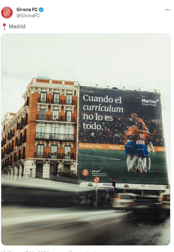 La pancarta sobre el Girona de cara al duelo ante Real Madrid. (Foto: X)
