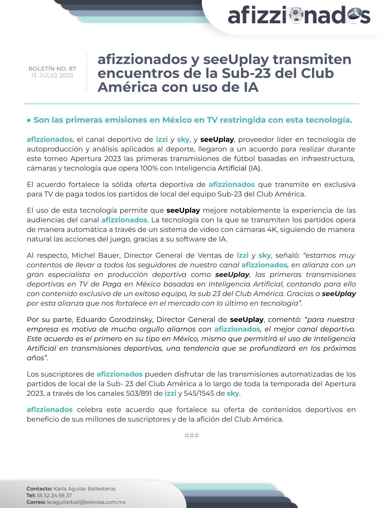 Comunicado de prensa en la cuenta de Izzi