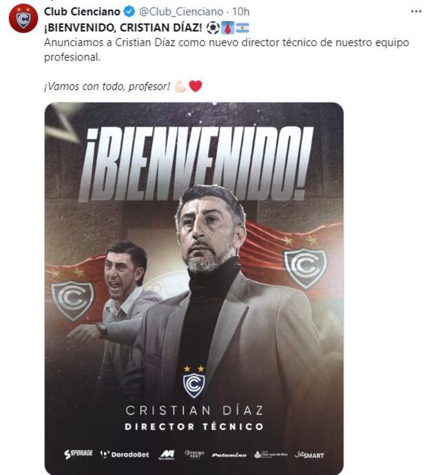 Cristian Díaz anunciado nuevo DT de Cienciano. (Cienciano)