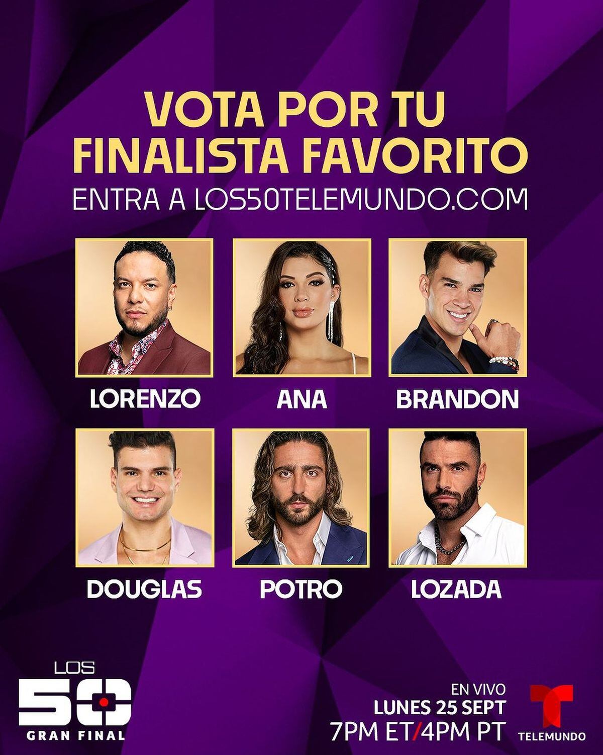 Ellos son los seis finalistas de "Los 50": Lorenzo, Ana, Brandon, Douglas, Potro y Lozada (Foto: Telemundo)