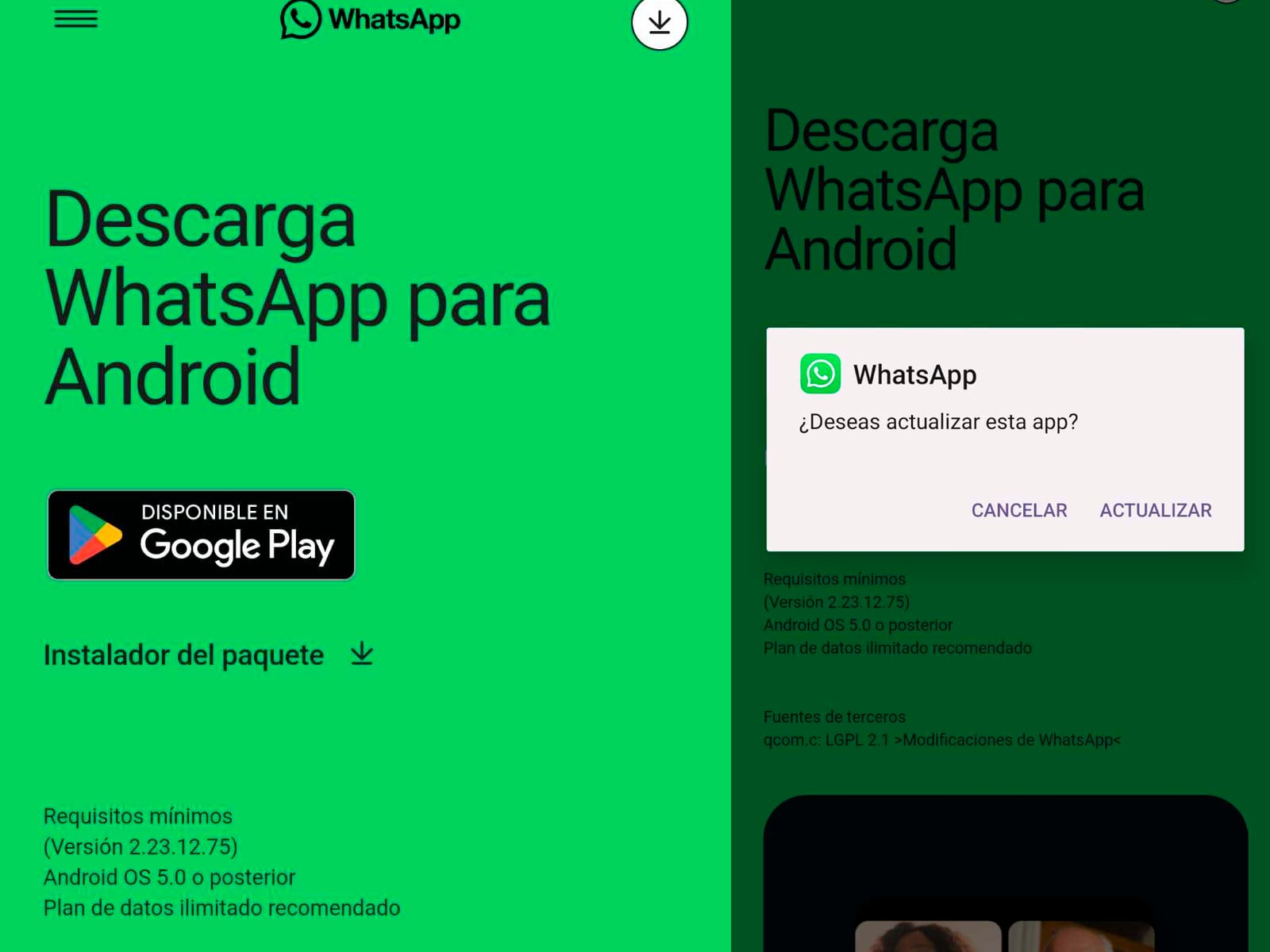 WHATSAPP | Cuando hayas descargado el APK, deberás pulsar el botón de "Actualizar". (Foto: Depor - Rommel Yupanqui)