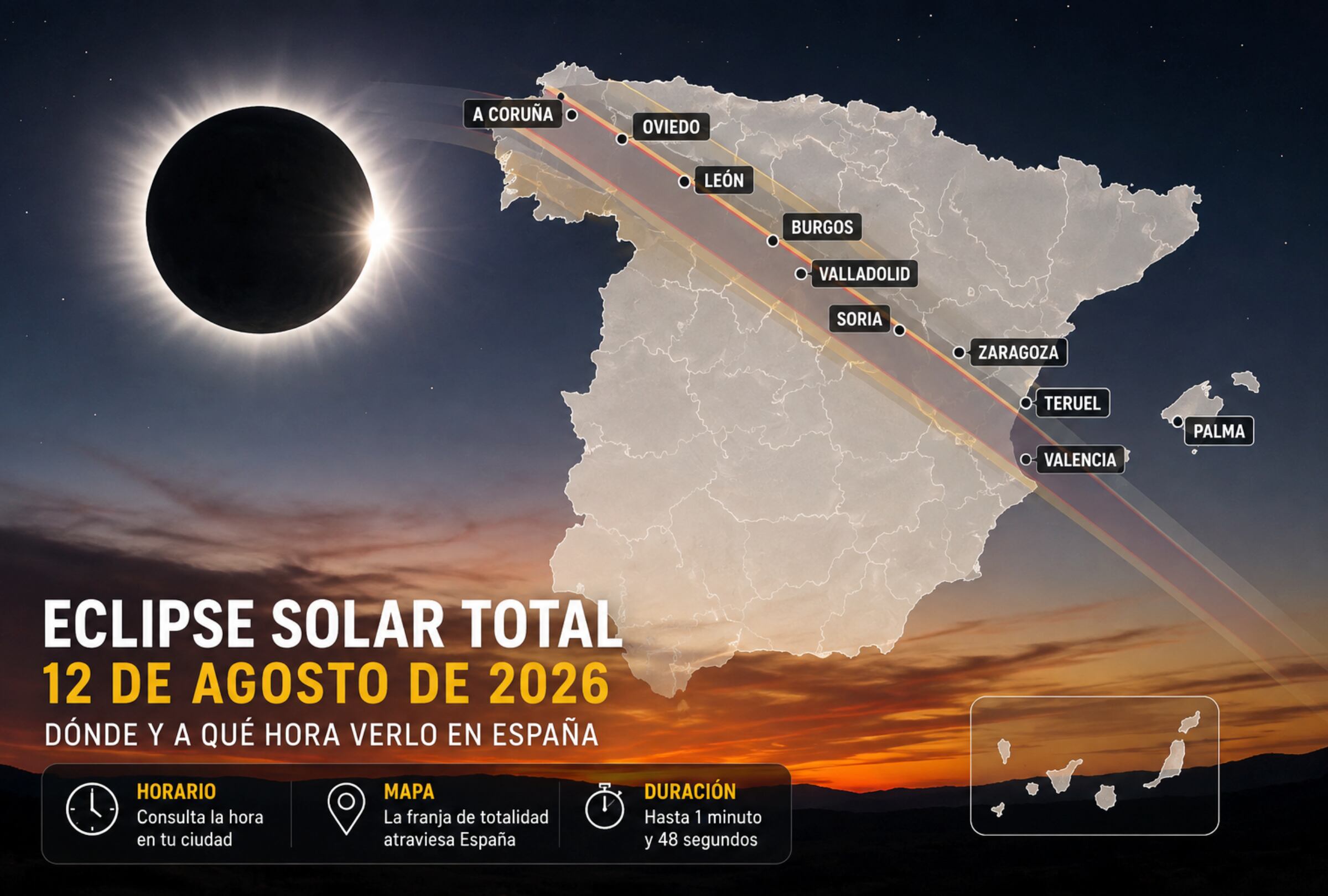 🌒 ¿A qué hora ver el eclipse solar total hoy, 12 de agosto, en España?