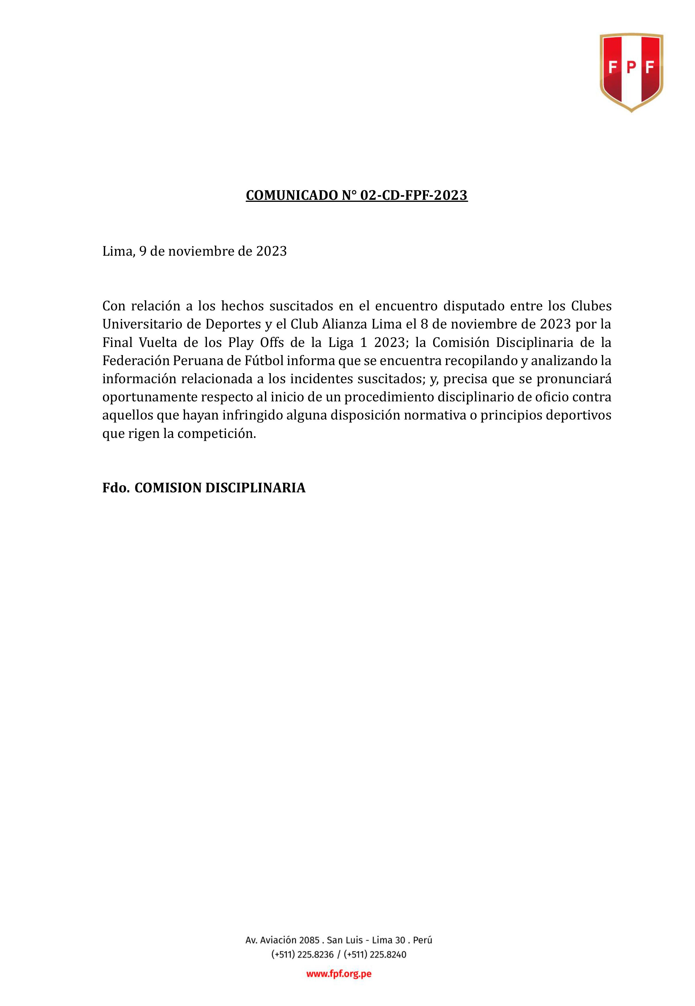 Comunicados de la Federación Peruana de Futbol. (Foto: FPF)