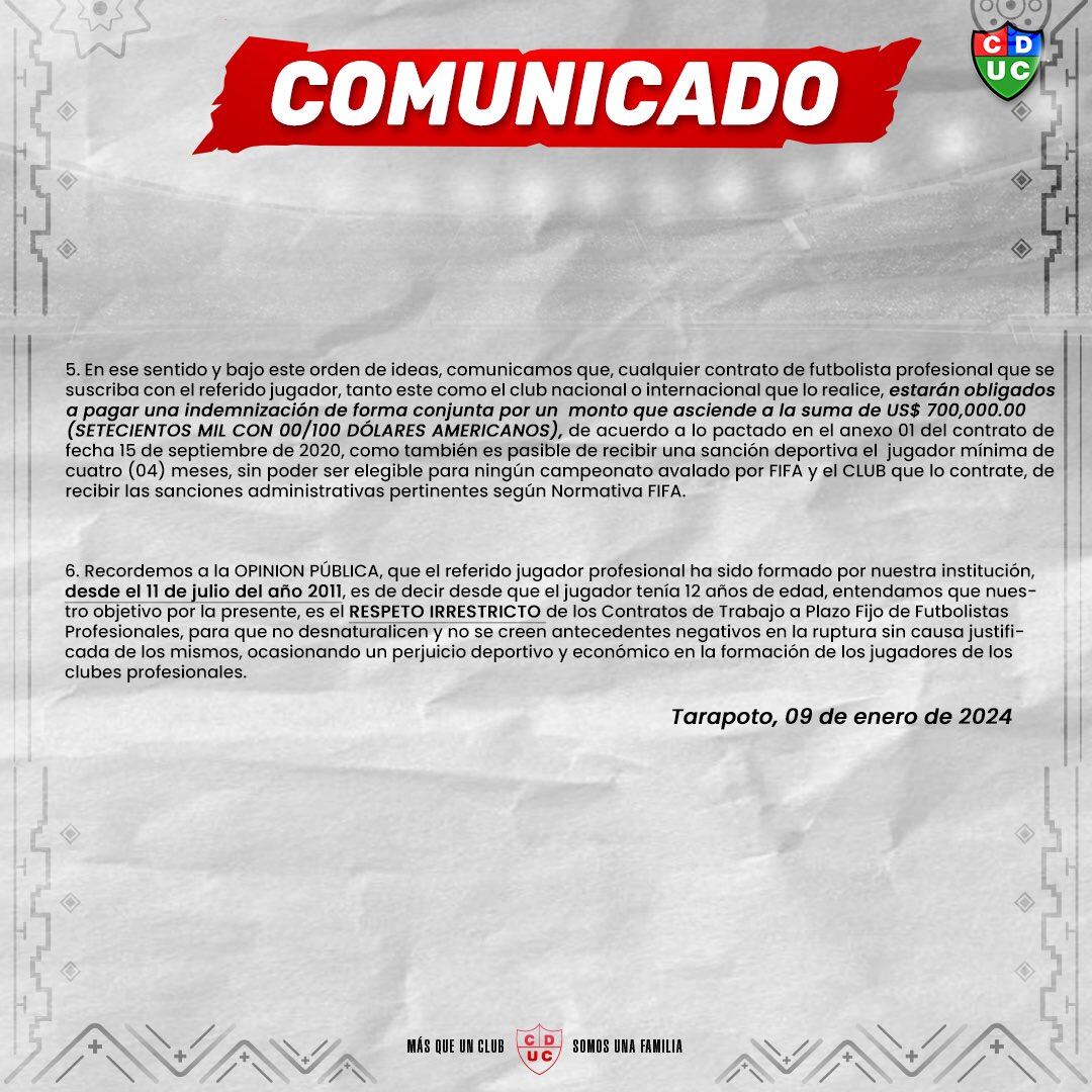 El comunicado de Unión Comercio en redes sociales. (Foto: Unión Comercio)