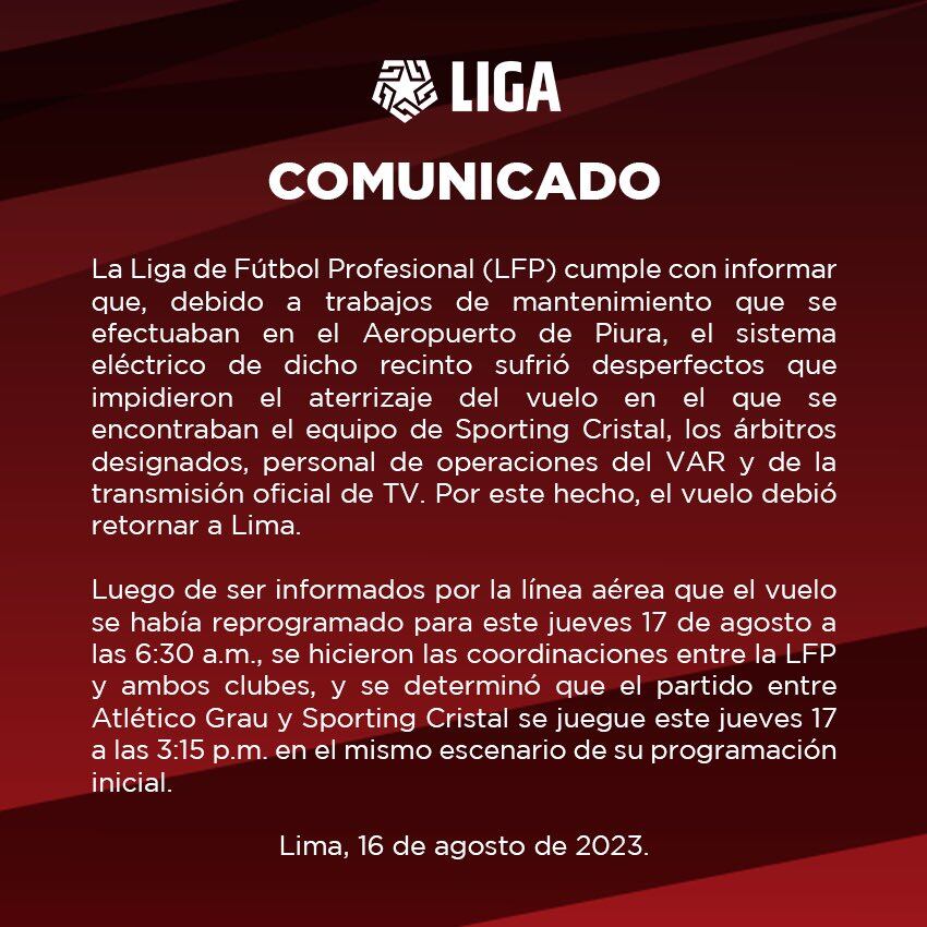 El comunicado de la Liga 1 Betsson. (Foto: Liga 1 Betsson)