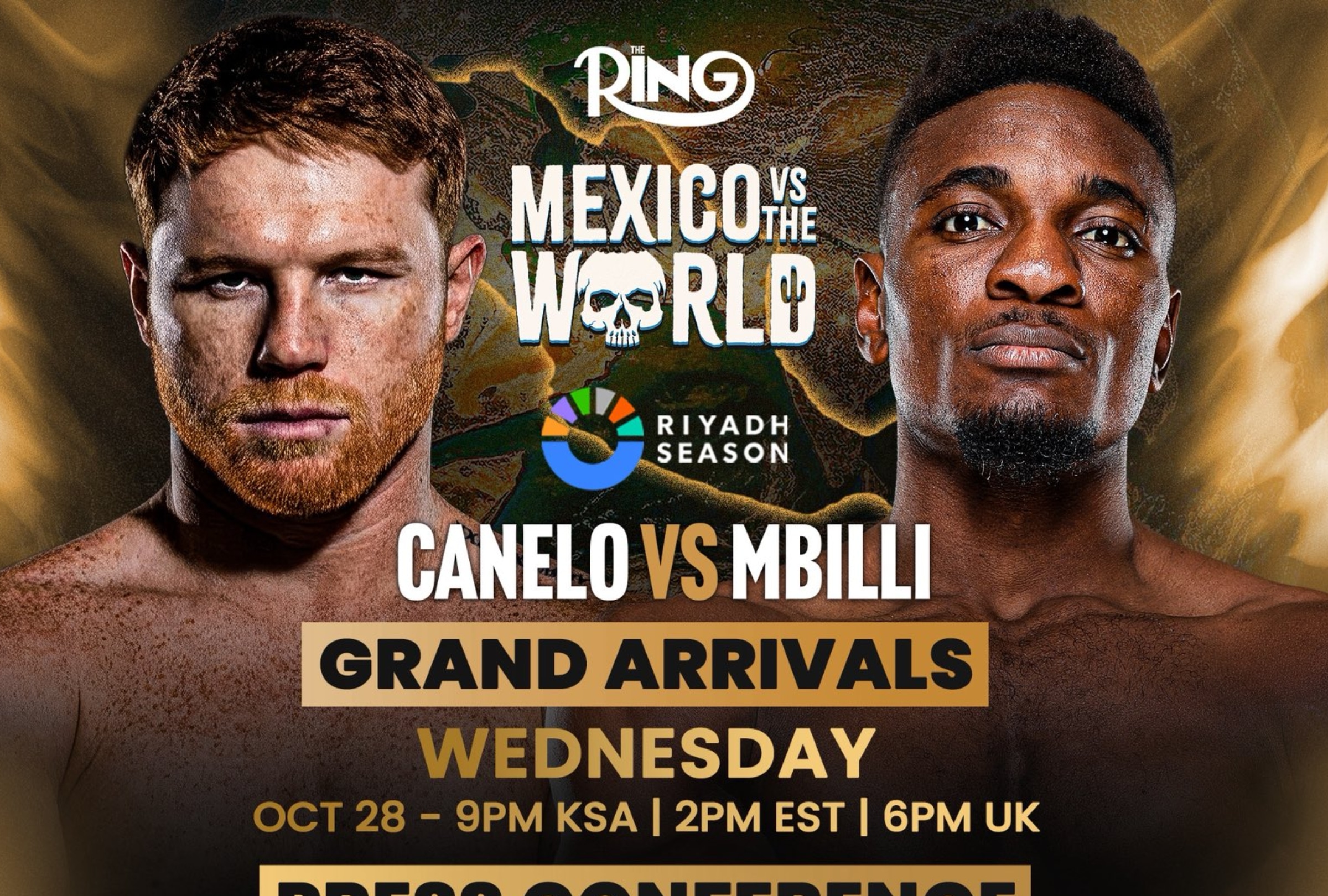 ARABIA SAUDITA, 30/10/2026.- Consulta a qué hora empieza Canelo vs. Mbilli este 31 de octubre en Arabia Saudita y revisa los horarios de transmisión para toda Latinoamérica. FOTO DE DAZN