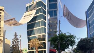 Una hamaca gigante entre dos edificios sorprende a personas en Miraflores