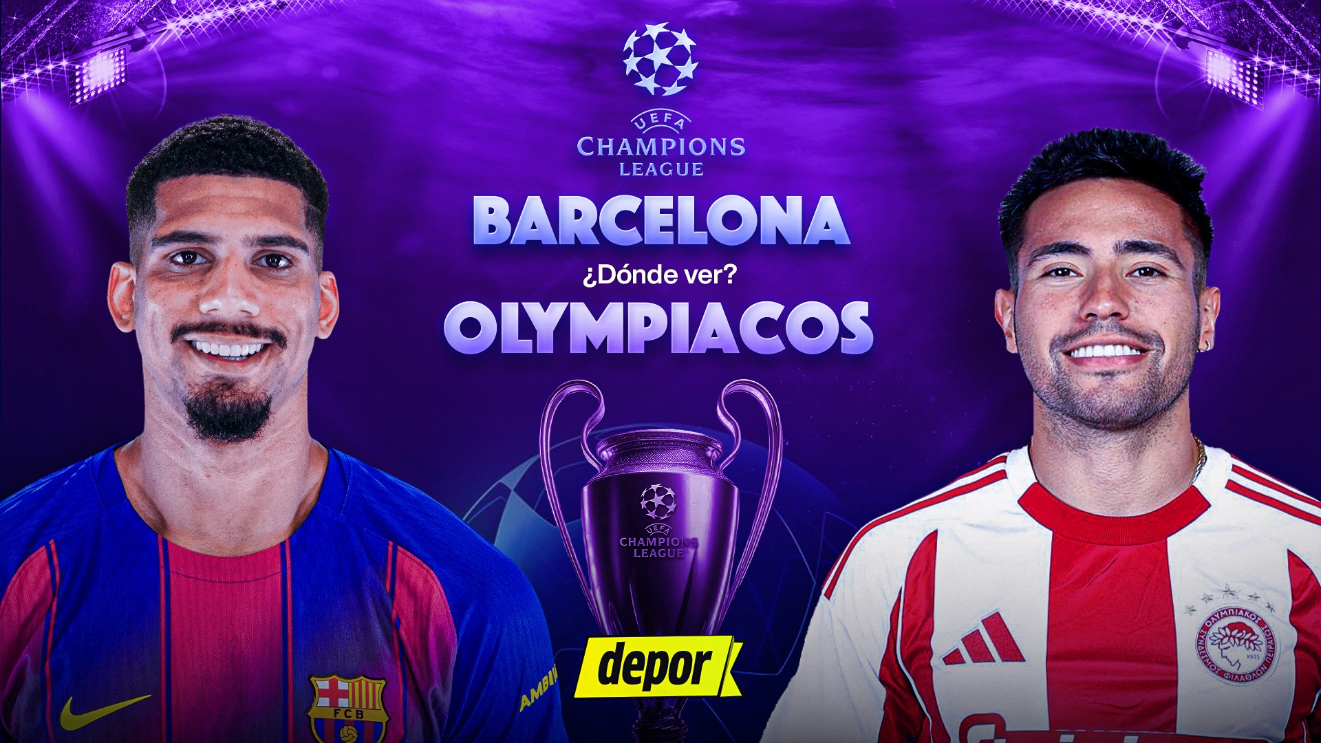 Barcelona vs. Olympiacos se enfrentan por la Champions League. (Diseño: Christian Marlow / Depor)