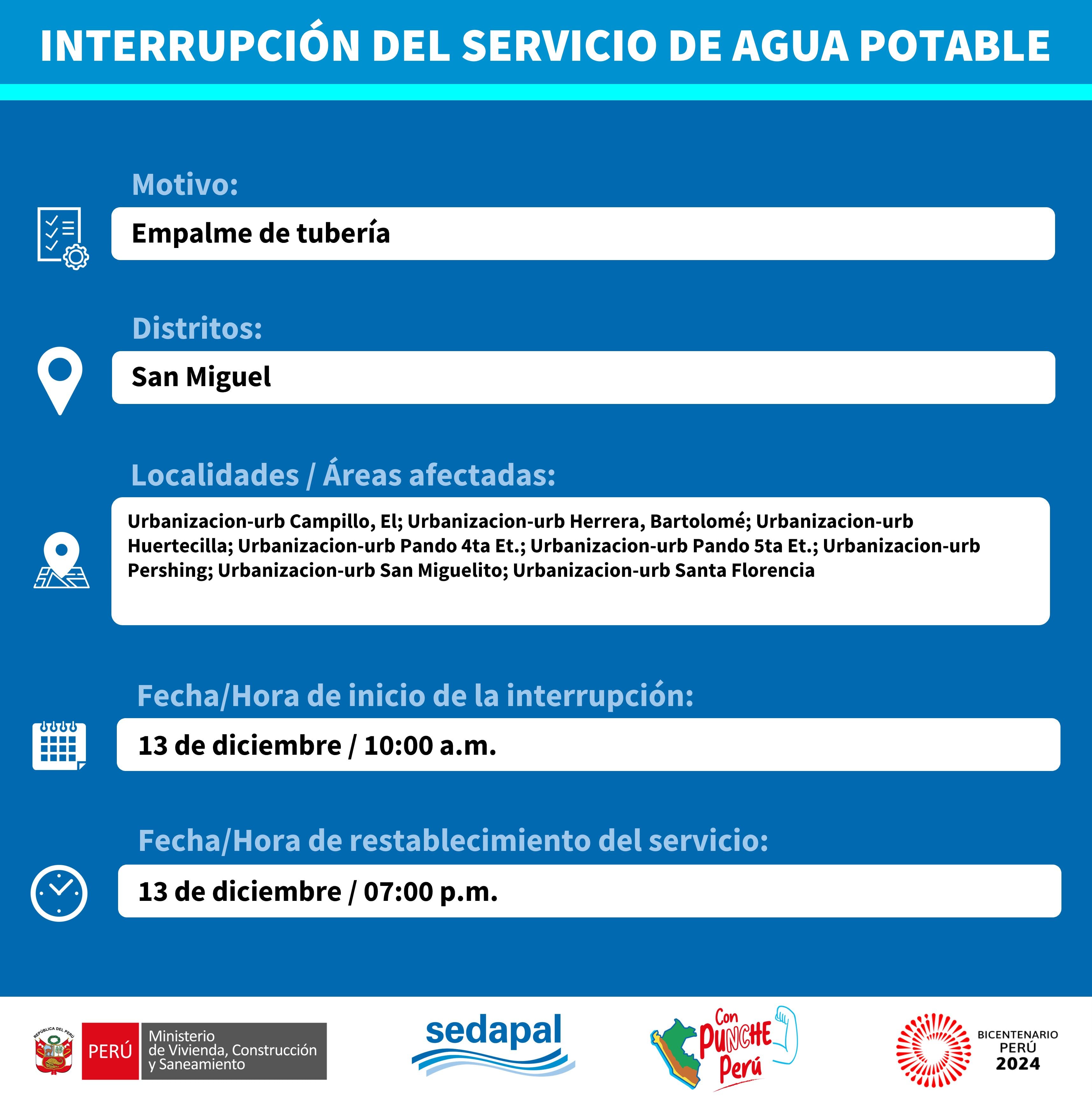 Sedapal informó qué distritos no tendrán agua este miércoles 13 de diciembre. (Foto: Twitter)