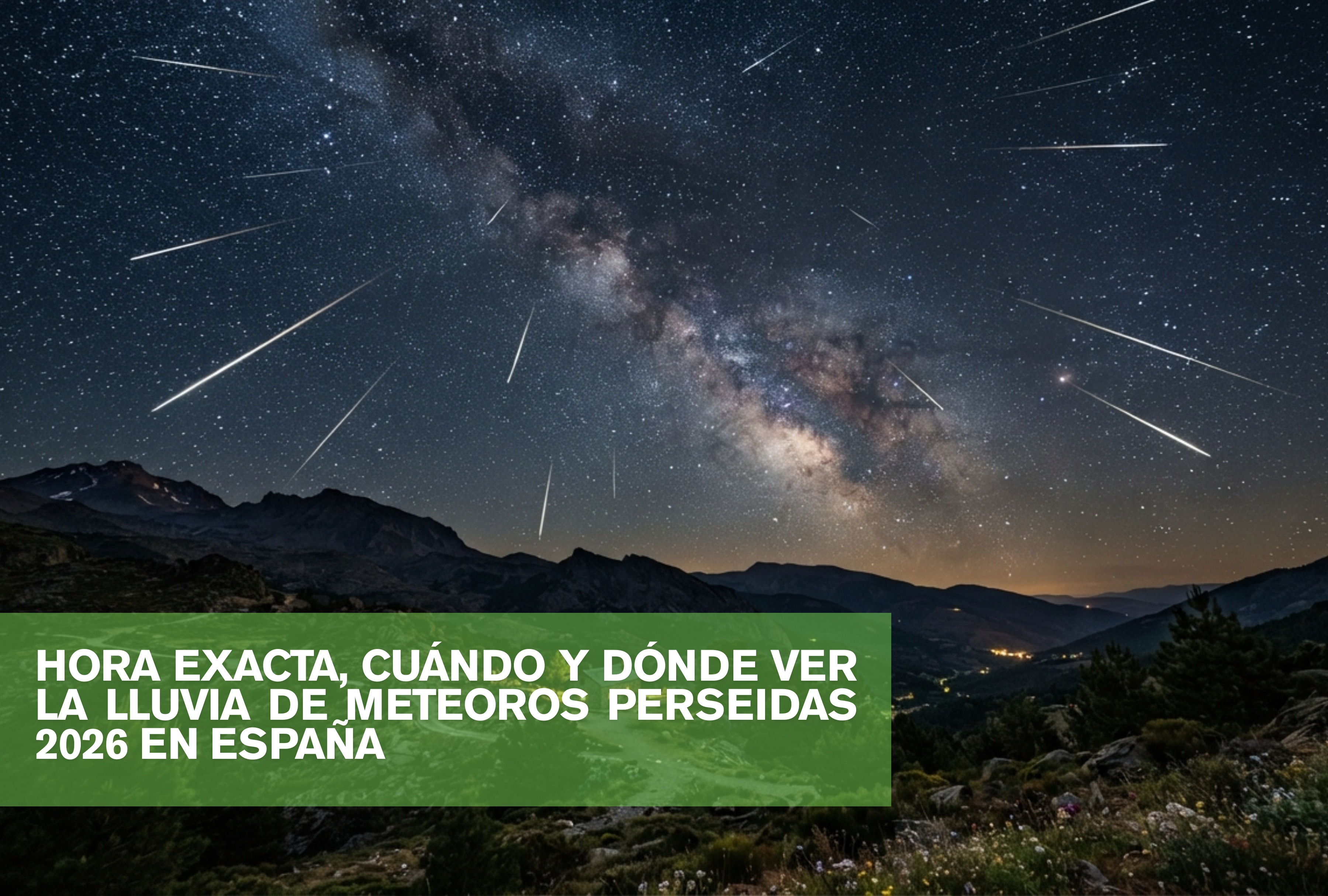 Imagen de la lluvia de estrellas Perseidas iluminando el cielo de España este 2026, un fenómeno astronómico visible desde zonas despejadas del país. | Imagen referencial creada por Depor utilizando la IA de Gemini / Composición GEC