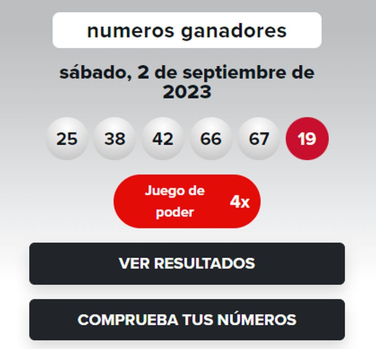 Números ganadores de la lotería del sábado 2 de septiembre (Foto: Powerball)