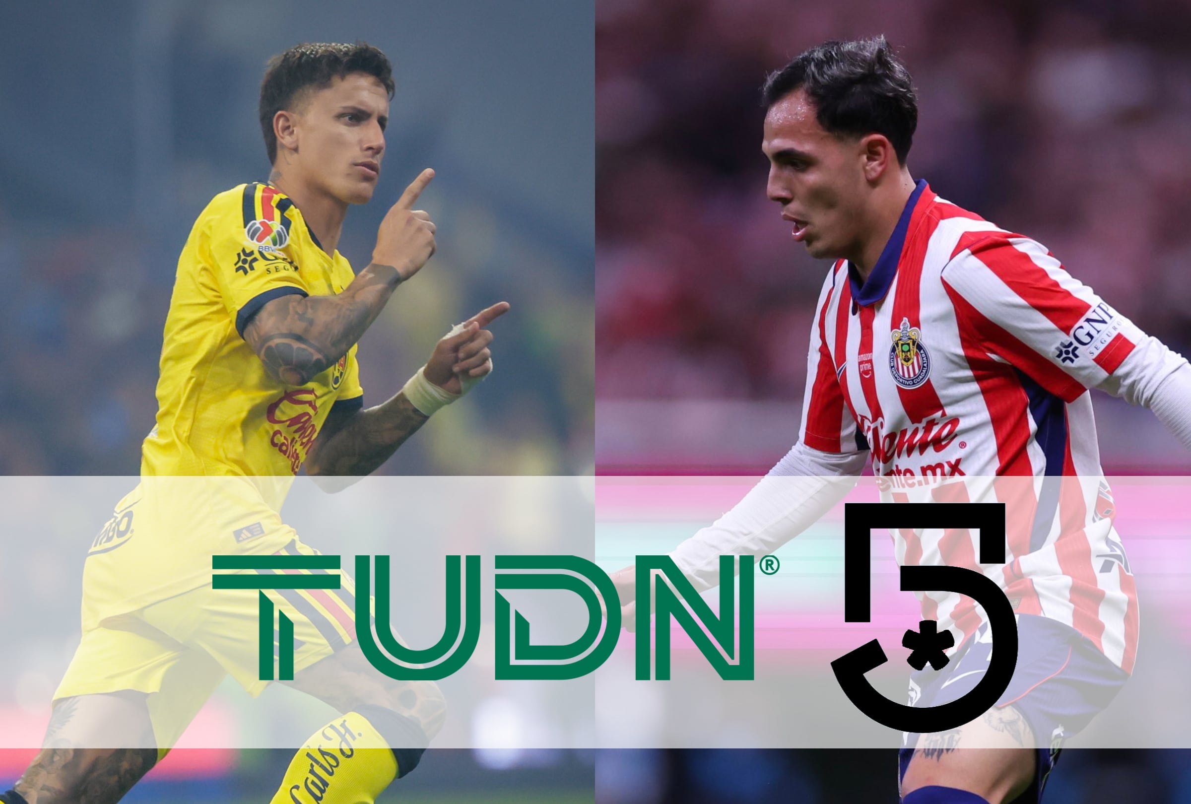 Señal del Canal 5 y TUDN EN VIVO para ver la transmisión de América vs. Chivas en directo, este 19 de septiembre, por el Clásico Nacional de la Liga MX 2026. (Foto: @clubamerica / @chivas / Composición MAG)