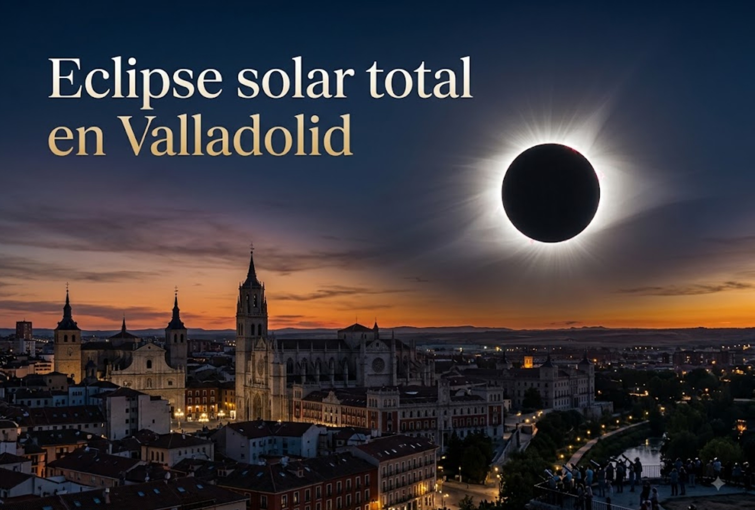 Horario exacto, tiempo de duración, lugares y canal para ver EN DIRECTO el eclipse solar total del 12 de agosto en Valladolid. FOTO: Imagen creada con la IA de Gemini.