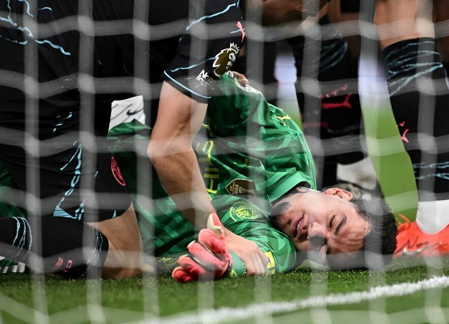 Ederson sufrió una lesión cerca al ojo que podría poner en riesgo su presencia en Copa América 2024. (Foto: Agencias).