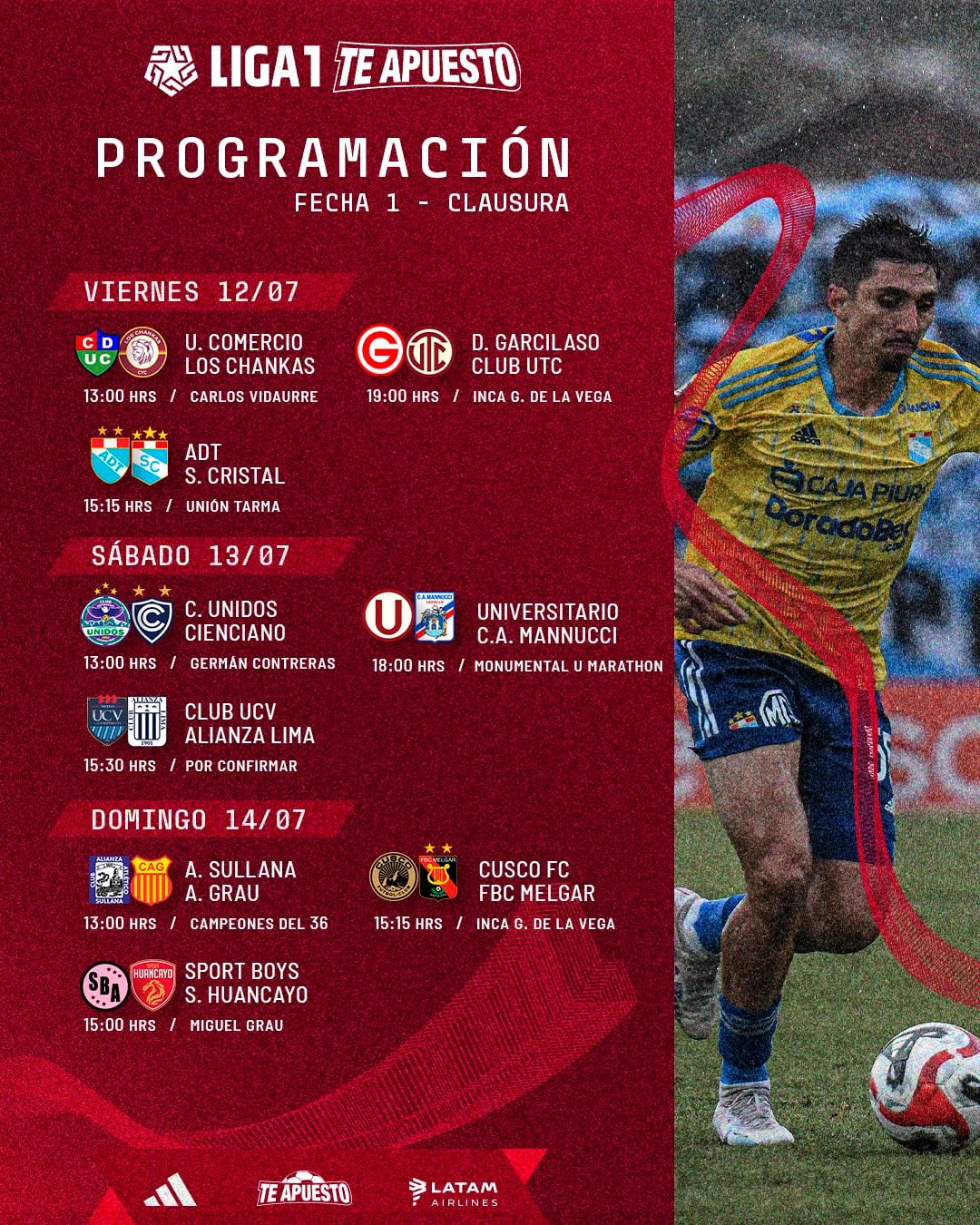 Así se jugará la fecha 1 del Torneo Clausura. (Foto: @Liga1TeApuesto)