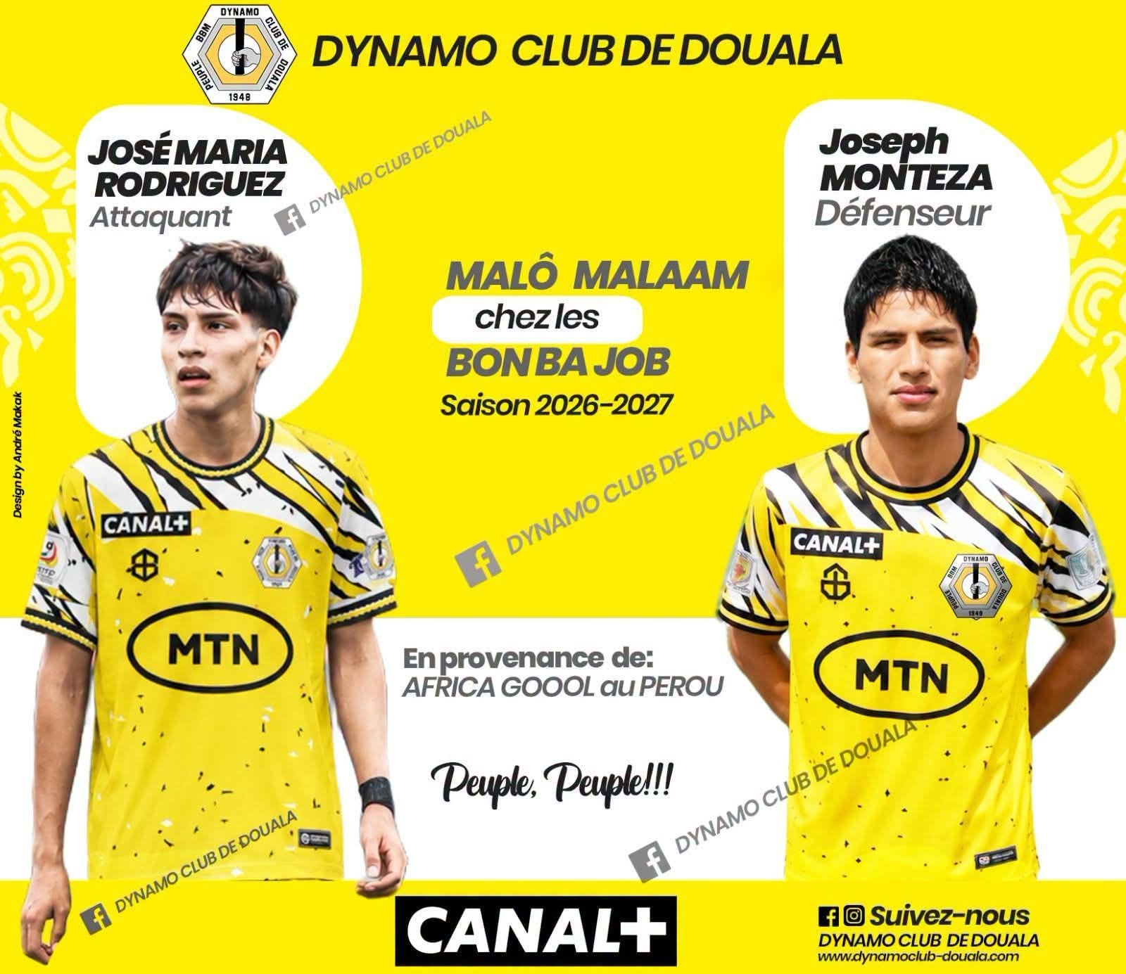 Así fueron presentados los peruanos en las redes sociales del Dynamo Douala. (Facebook)