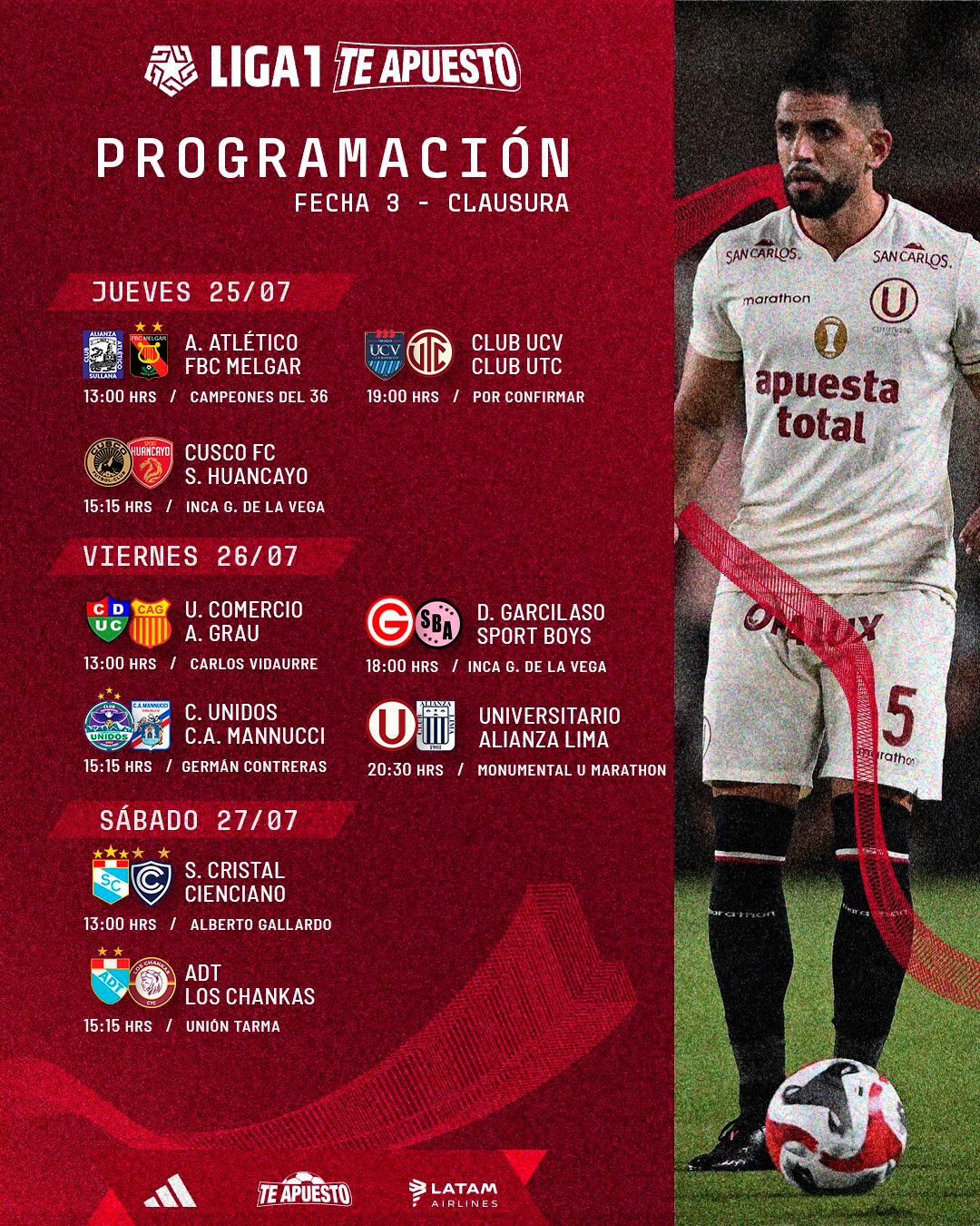 Programación de fecha 3 del Torneo Clausura en Liga 1. (Foto: Liga 1)
