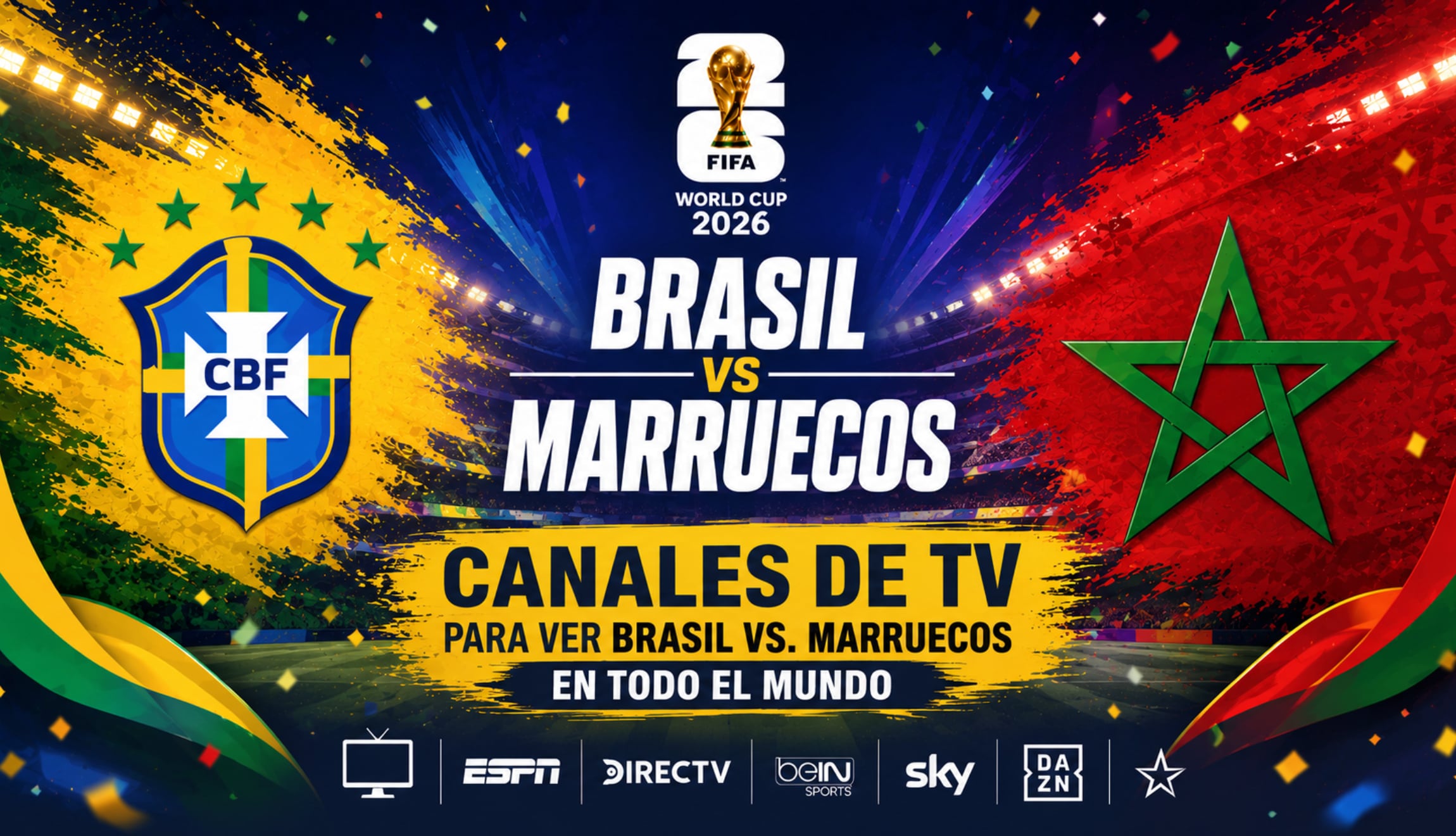 Consulta los canales de transmisión para ver Brasil vs. Marruecos en vivo y en directo desde cualquier parte del mundo, este sábado 13 de junio, por la Copa Mundial de Fútbol 2026. (Foto: Imagen creada por Depor utilizando la IA de Chat GPT)