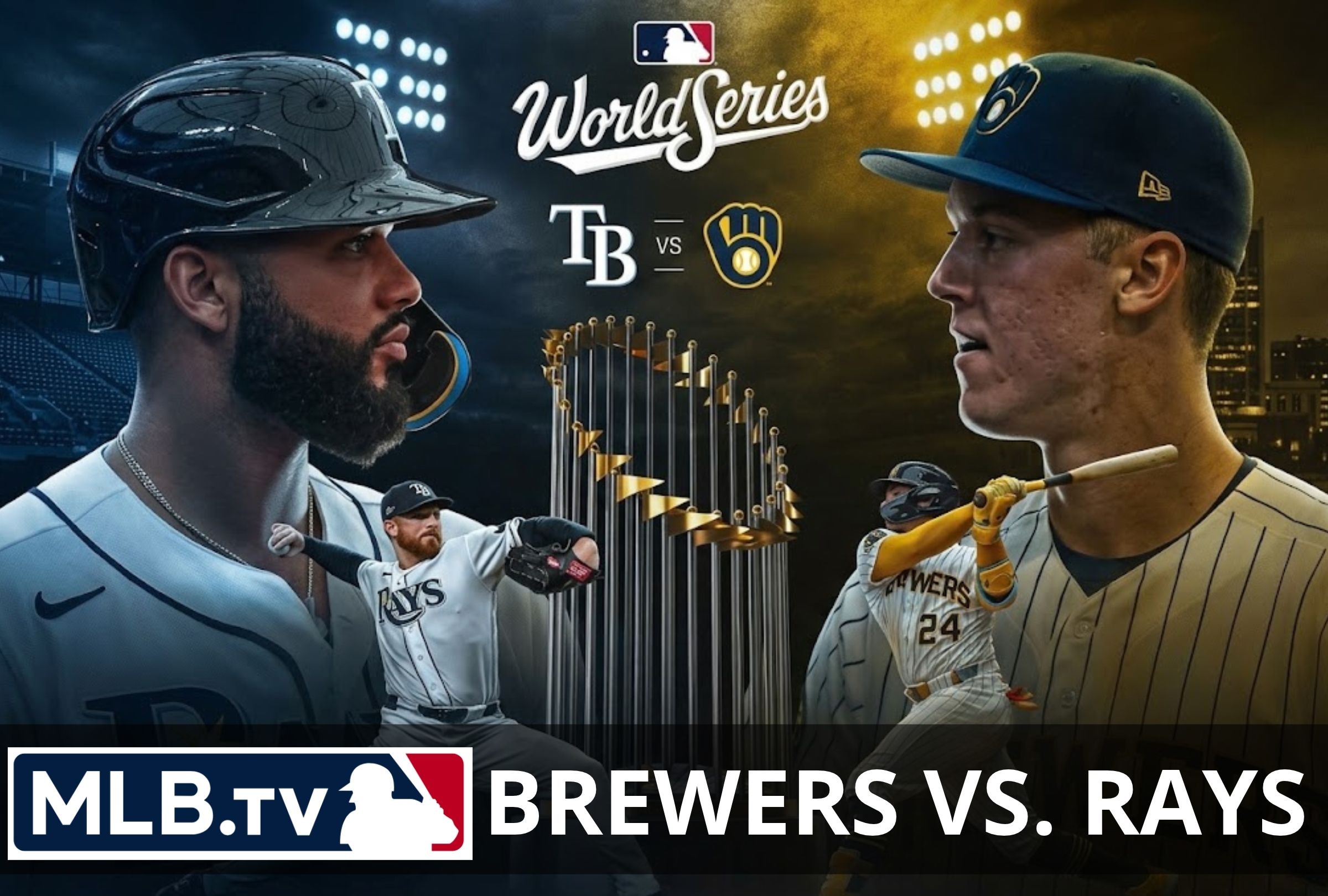 El Juego 1 entre Tampa Bay Rays y Milwaukee Brewers por la Serie Mundial 2026 se disputará este viernes 23 de octubre se podrá seguir por MLB.TV. (Foto: Composición Depor)