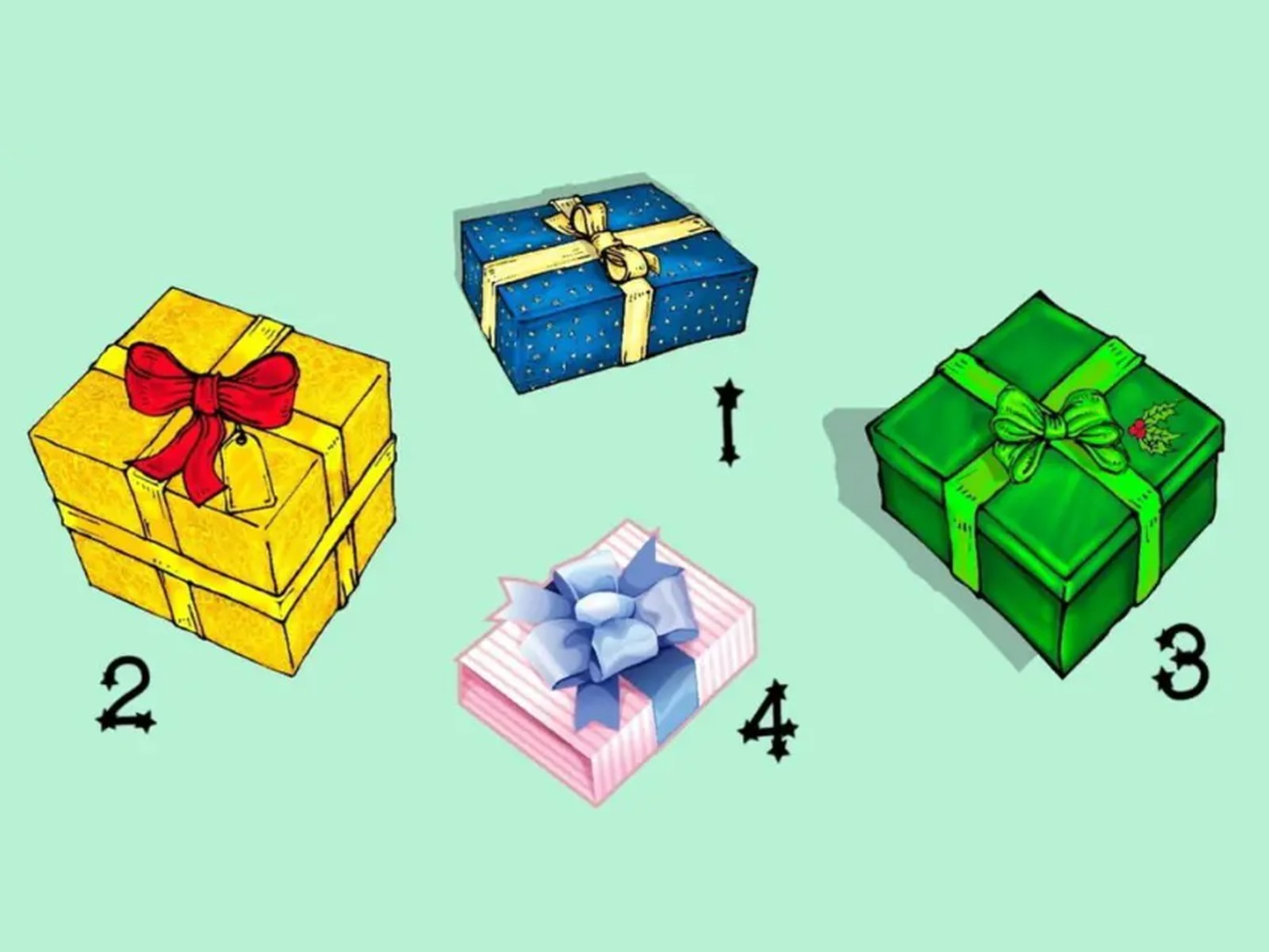 TEST VISUAL | En esta imagen se aprecian cuatro regalos. Todos son diferentes. (Foto: namastest.net)