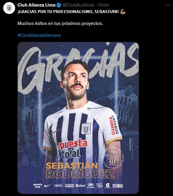 Alianza Lima oficializó la salida de Sebastián Rodríguez. (Captura: X)