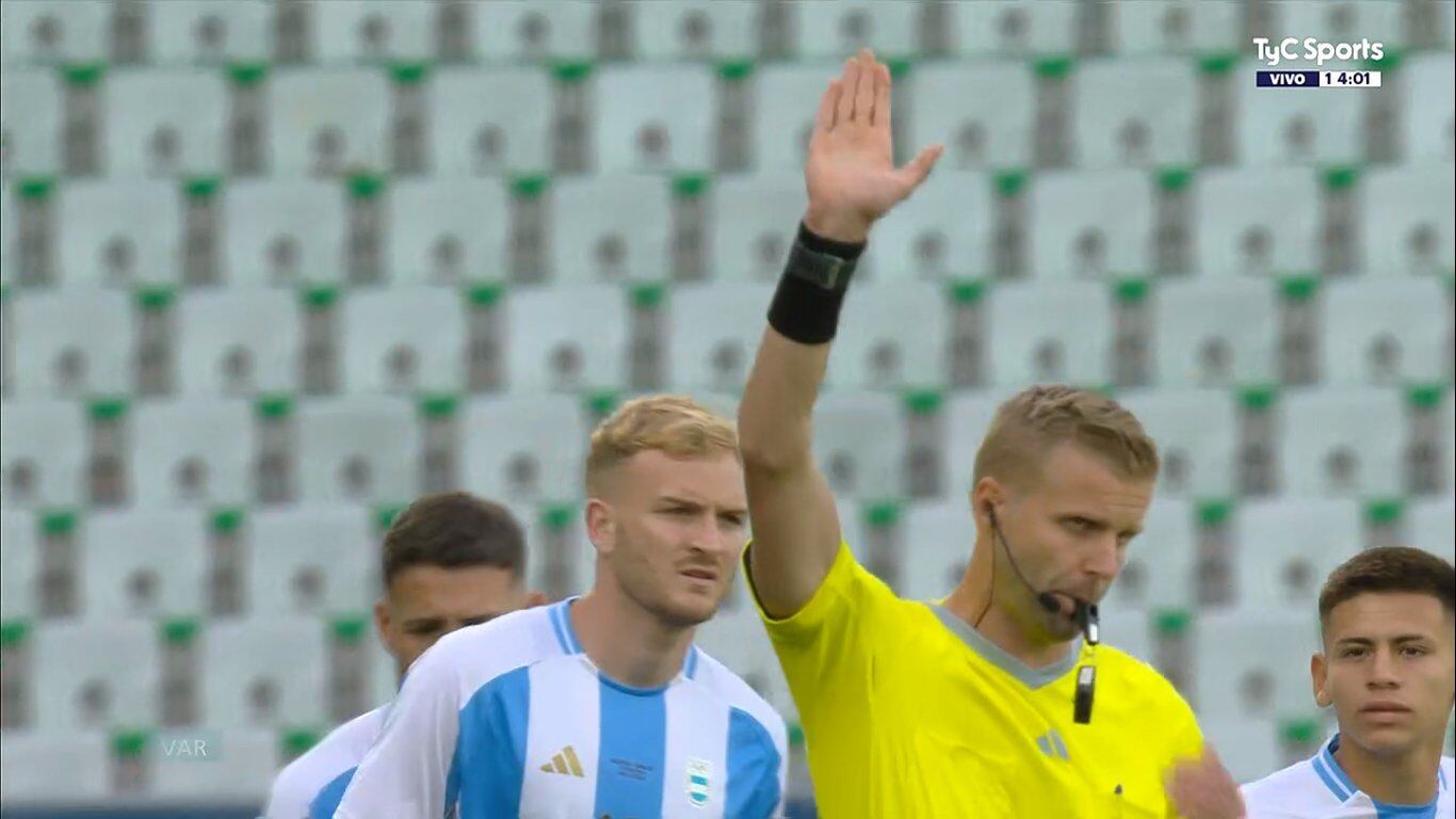 VAR anuló el gol de Cristian Medina, y Argentina cae 1-2 ante Marruecos por la fecha 1 de los Juegos Olímpicos París 2024. (Foto: TYC Sports)