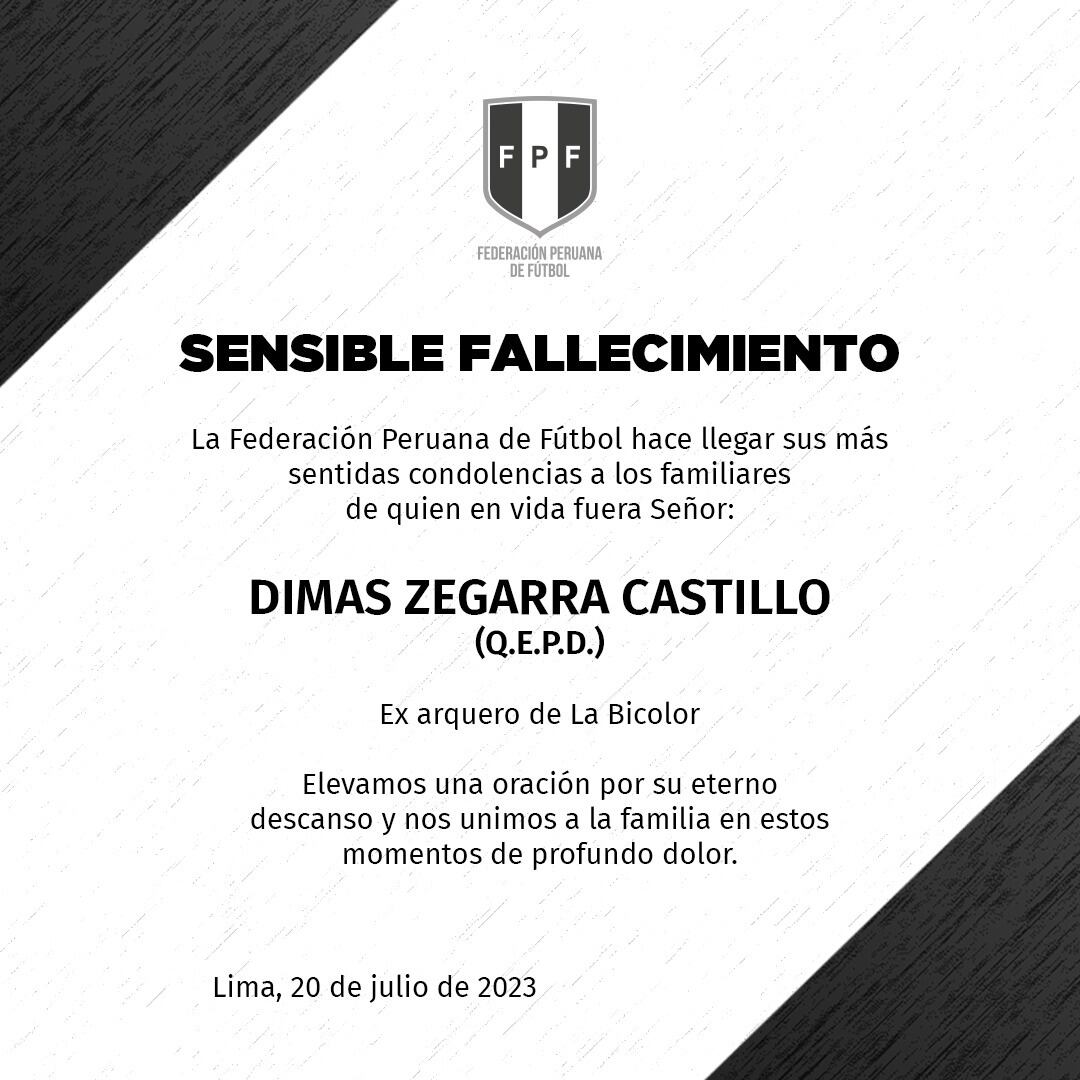 La FPF lamentó el descenso de Dimas Zegarra.
