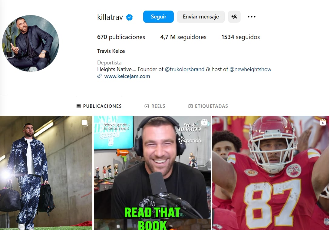 Es una pesona activa en redes sociales (Foto: Travis Kelce / Instagram)