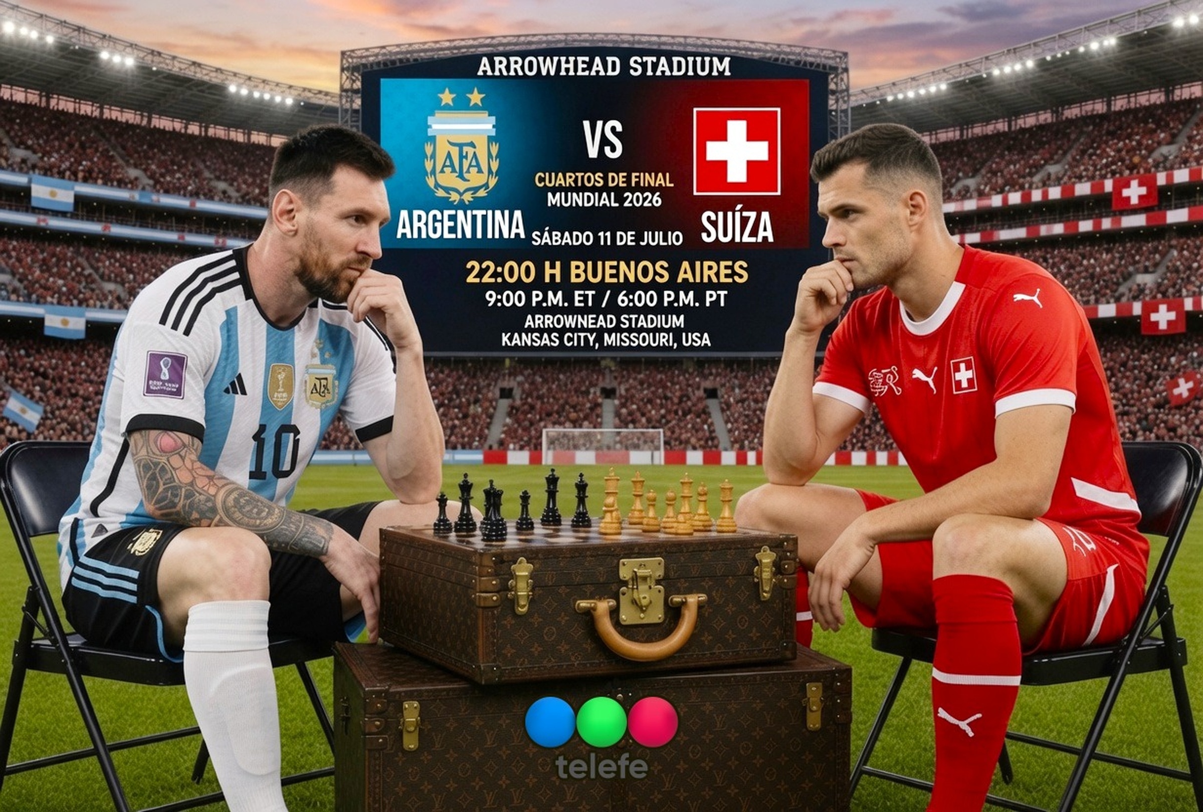 KANSAS CITY, MISURI (ESTADOS UNIDOS), 11/07/2026.- Cobertura oficial vía Mi Telefe EN VIVO GRATIS para ver el partido Argentina vs. Suiza hoy por los cuartos de final de la Copa Mundial FIFA 2026 en el Arrowhead Stadium de Kansas City, Misuri (Estados Unidos). FOTO DE NOÉ YACTAYO