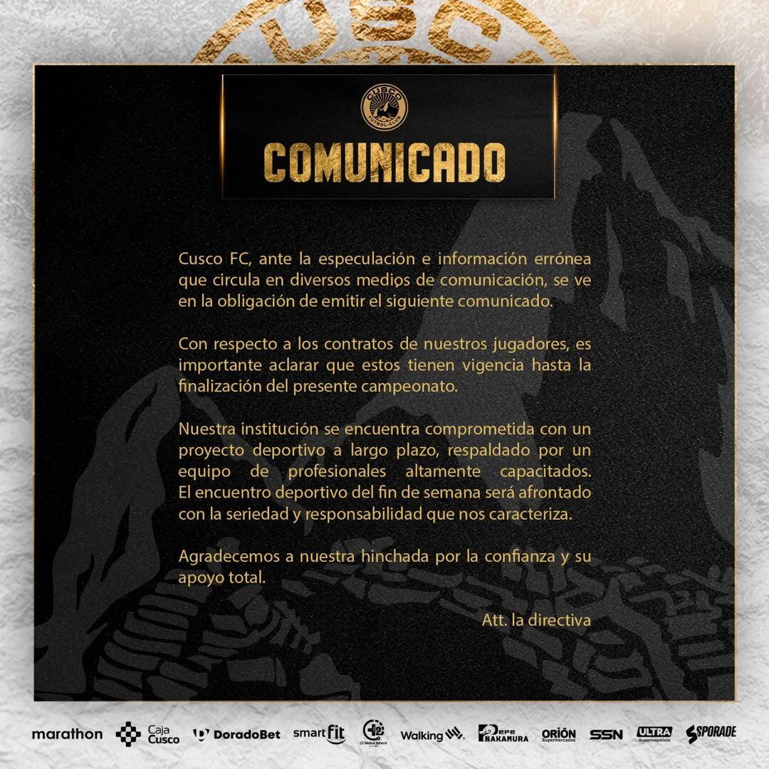 Comunicado de Cusco FC.
