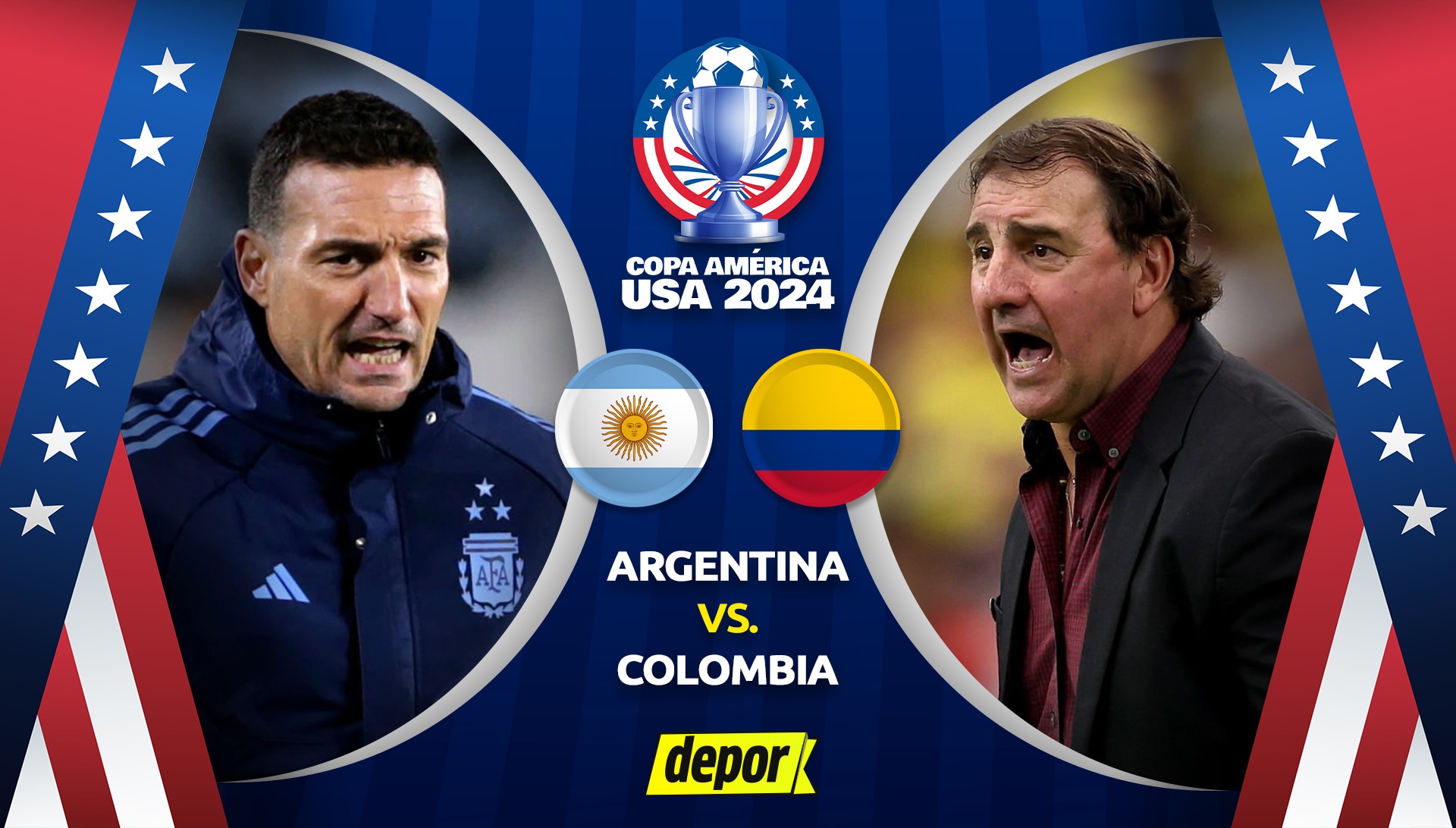 Argentina y Colombia se miden por la final de la Copa América 2024. (Diseño: Depor)