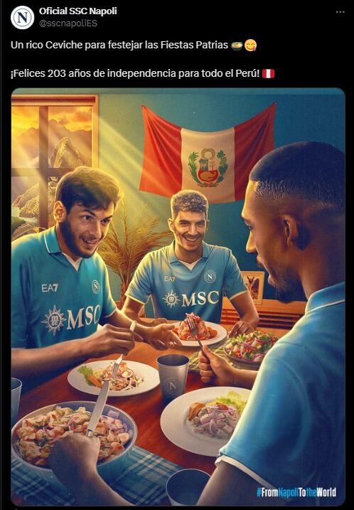 Napoli saludó a Perú por 203 años de Independencia. (Captura: X)