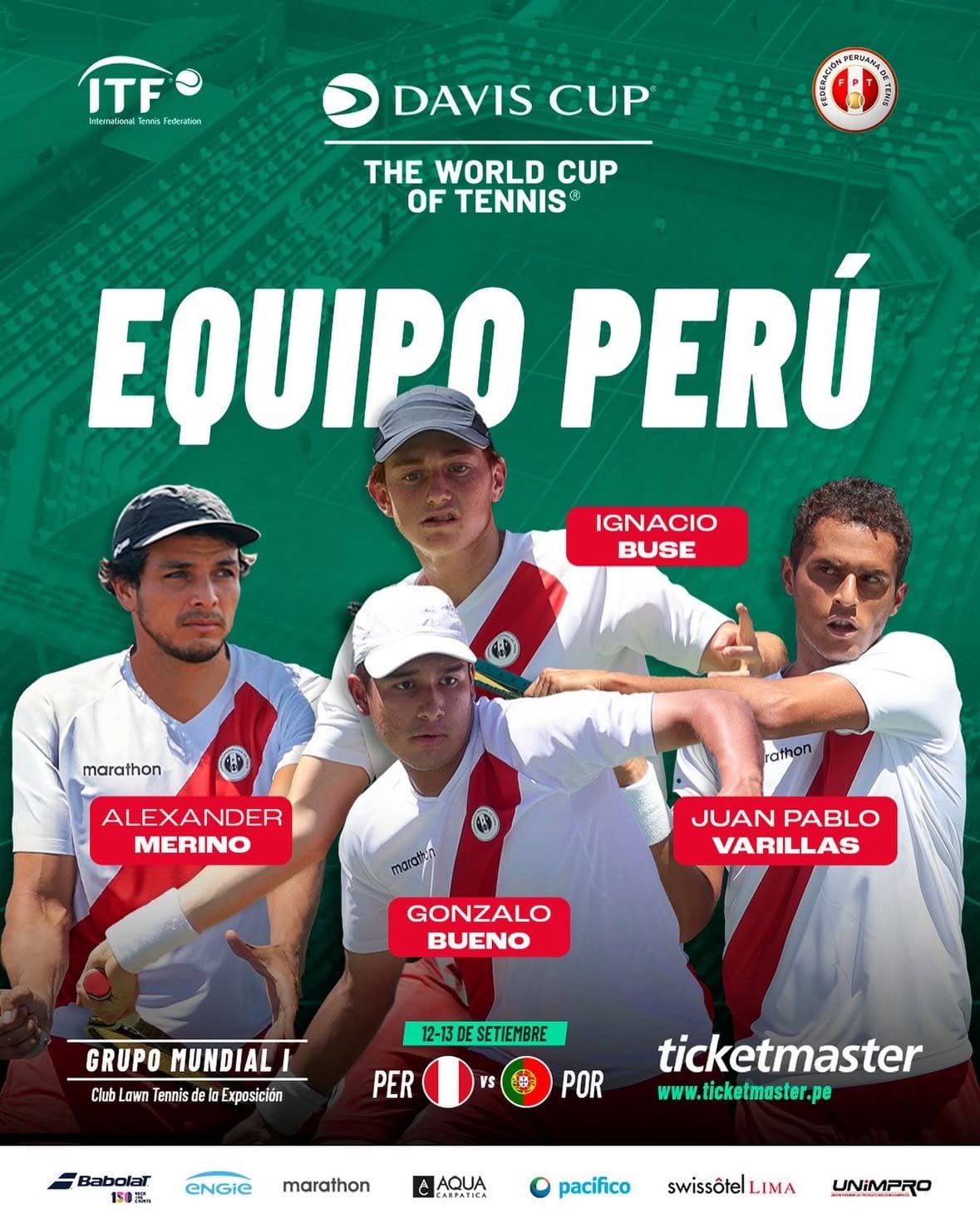 Equipo peruano de Copa Davis para enfrentar a Portugal. (Imagen: FPT)