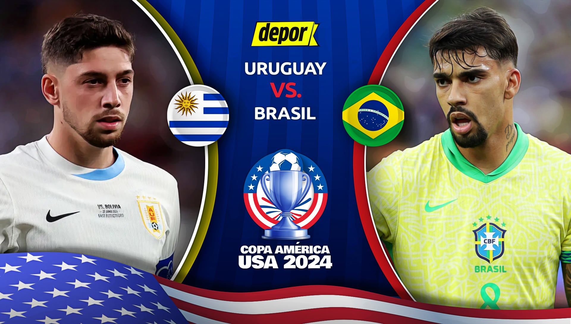 Uruguay vs Brasil por los cuartos de final de la Copa América 2024. (Diseño: Depor).