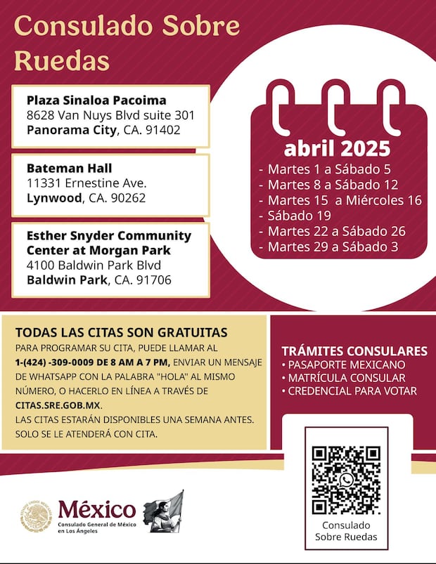 Dates and locations of the Mexican Consulate on Wheels in Los Angeles. | Photo by consulmex.sre.gob.mx