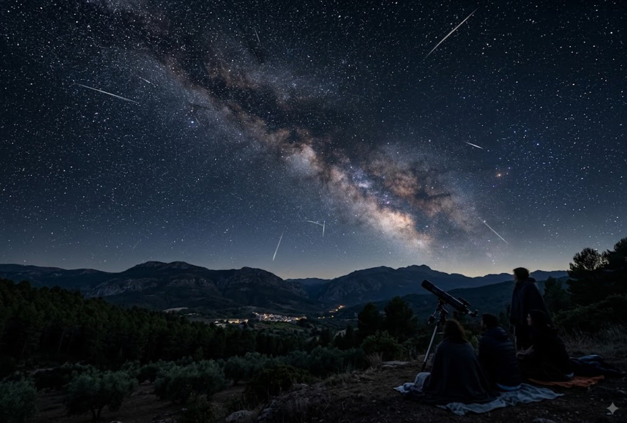 Horarios y canales de TV para ver EN DIRECTO la lluvia de meteoros Perseidas 2026 en España. FOTO: Imagen creada por la IA de Gemini.