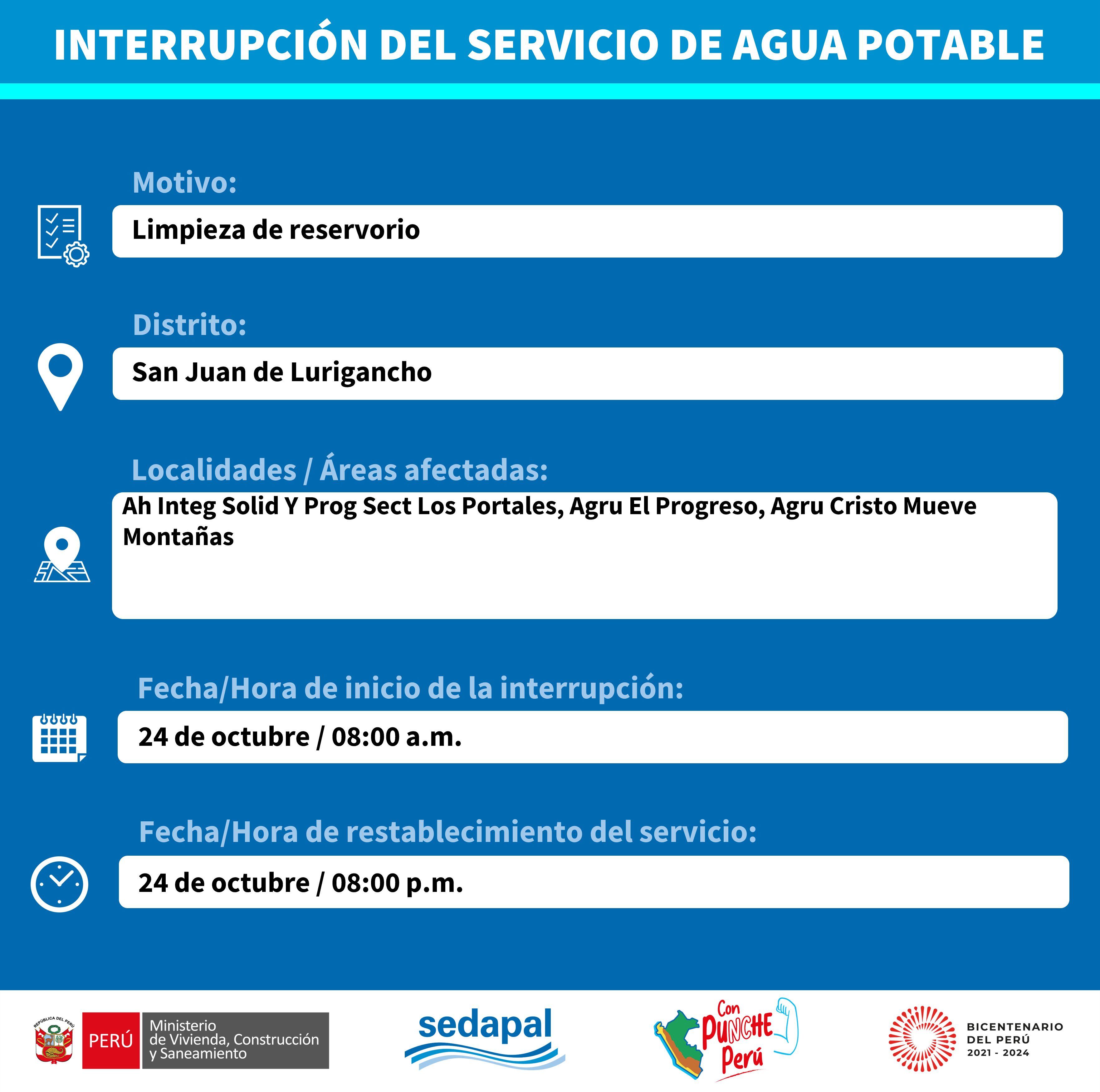 Sedapal dio a conocer en qué zonas habrá corte de agua para este 24 de octubre. (Foto: Twitter)