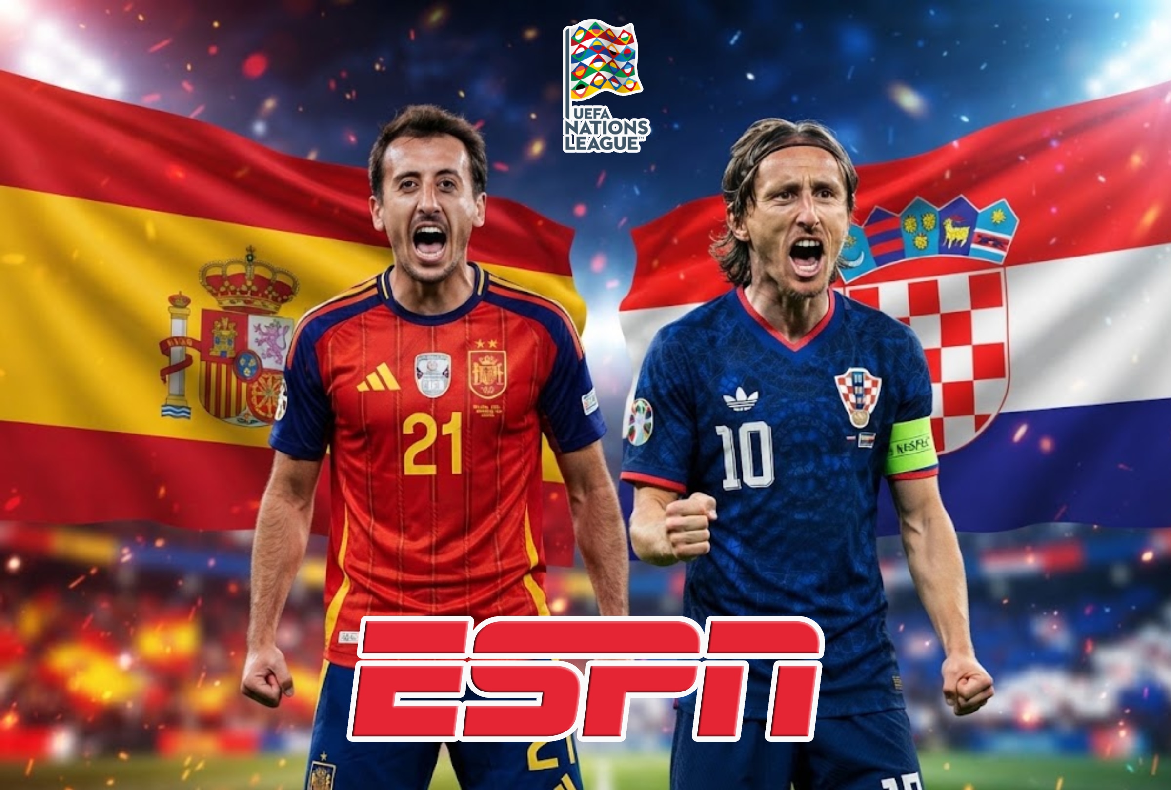 SEVILLA, ANDALUCÍA (ESPAÑA), 28-09-2026. ESPN y Disney Plus transmitirá EN VIVO el partido de España vs. Croacia por la segunda jornada de la Liga de las Naciones de la UEFA en el Estadio Ramón Sánchez-Pizjuán. FOTO: Imagen creada por la IA de Gemini.