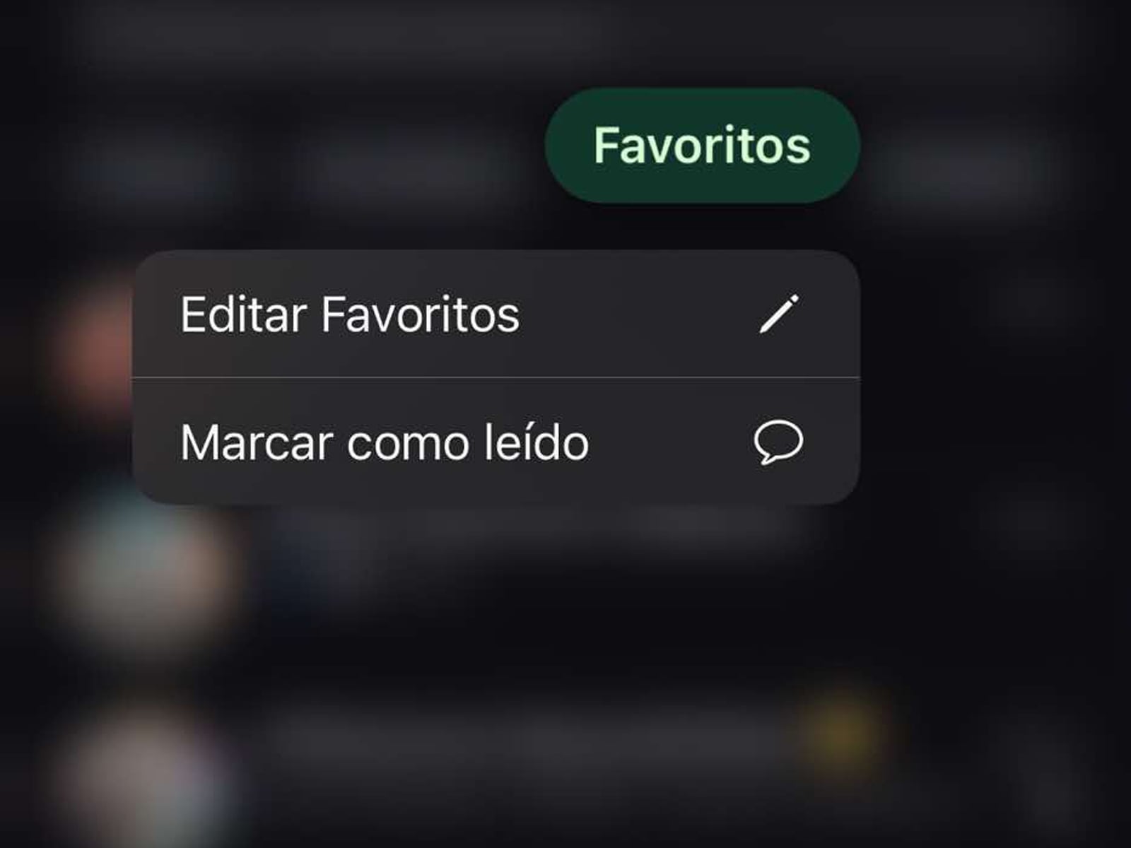 WHATSAPP | Esto aparecerá si pulsas, prolongadamente, las pestañas Favoritos o Grupos. (Foto: MAG - Rommel Yupanqui)