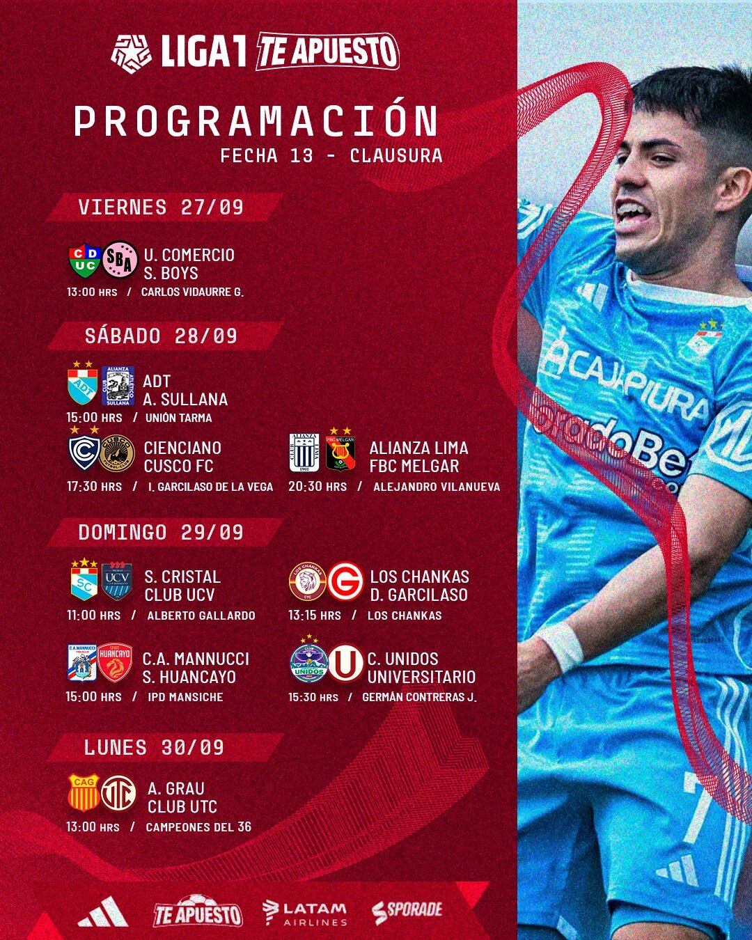 La programación de la fecha 13 del Torneo Clausura 2024 de la Liga 1. (Foto: Liga 1 Te Apuesto).