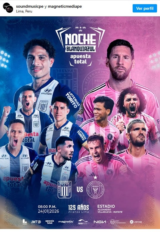 La Noche Blanquiazul 2026 será entre Alianza Lima vs. Inter Miami. (Foto: Instagram)