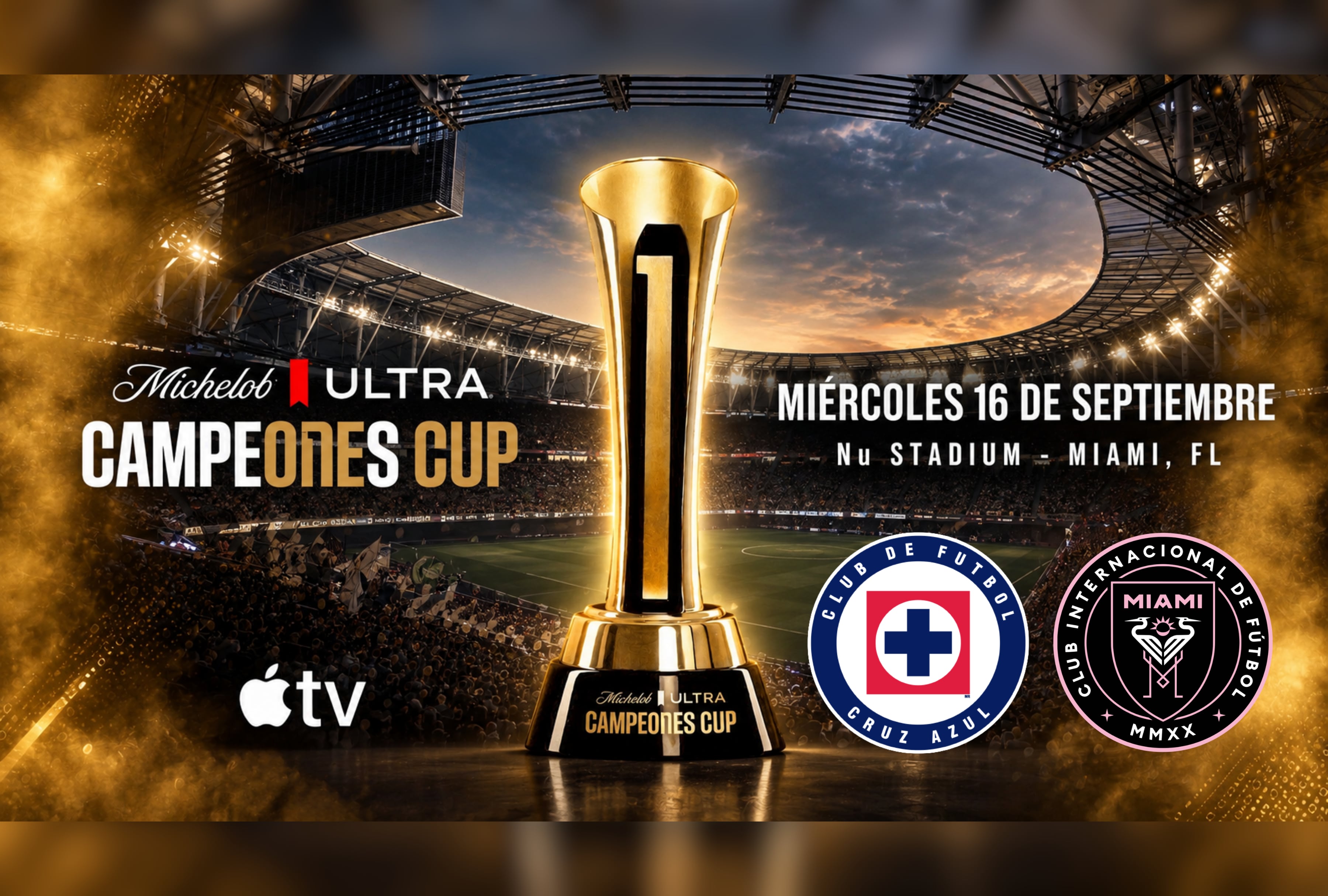 Inter Miami y Cruz Azul se enfrentan por el título de la Campeones Cup 2026 en vivo para Estados Unidos a través de Apple TV y el MLS Season Pass. | Crédito: es.leaguescup.com / Composición Depor