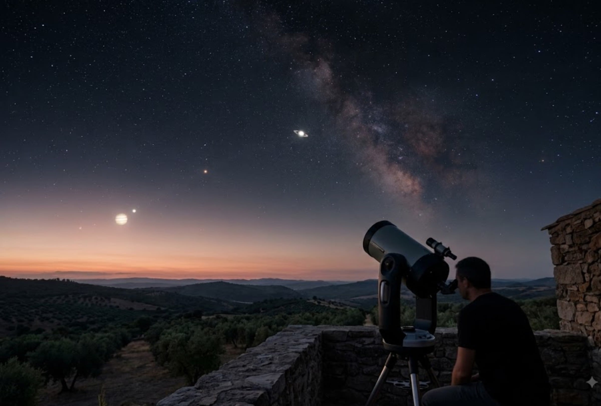 Horarios y dónde ver la alineación de planetas que se realizará hoy 12 de agosto en España. FOTO: Imagen creada por la IA.